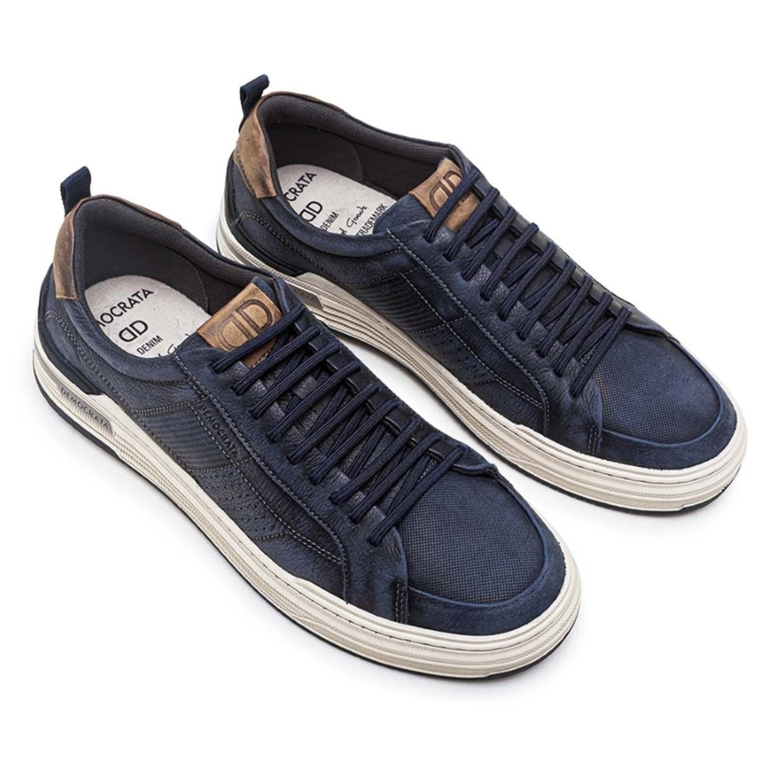 Vista 2 Tênis Democrata Masculino Denim Mike 240601+Cinto Masculino Dupla Face DEMOCRATA azul marinho denim