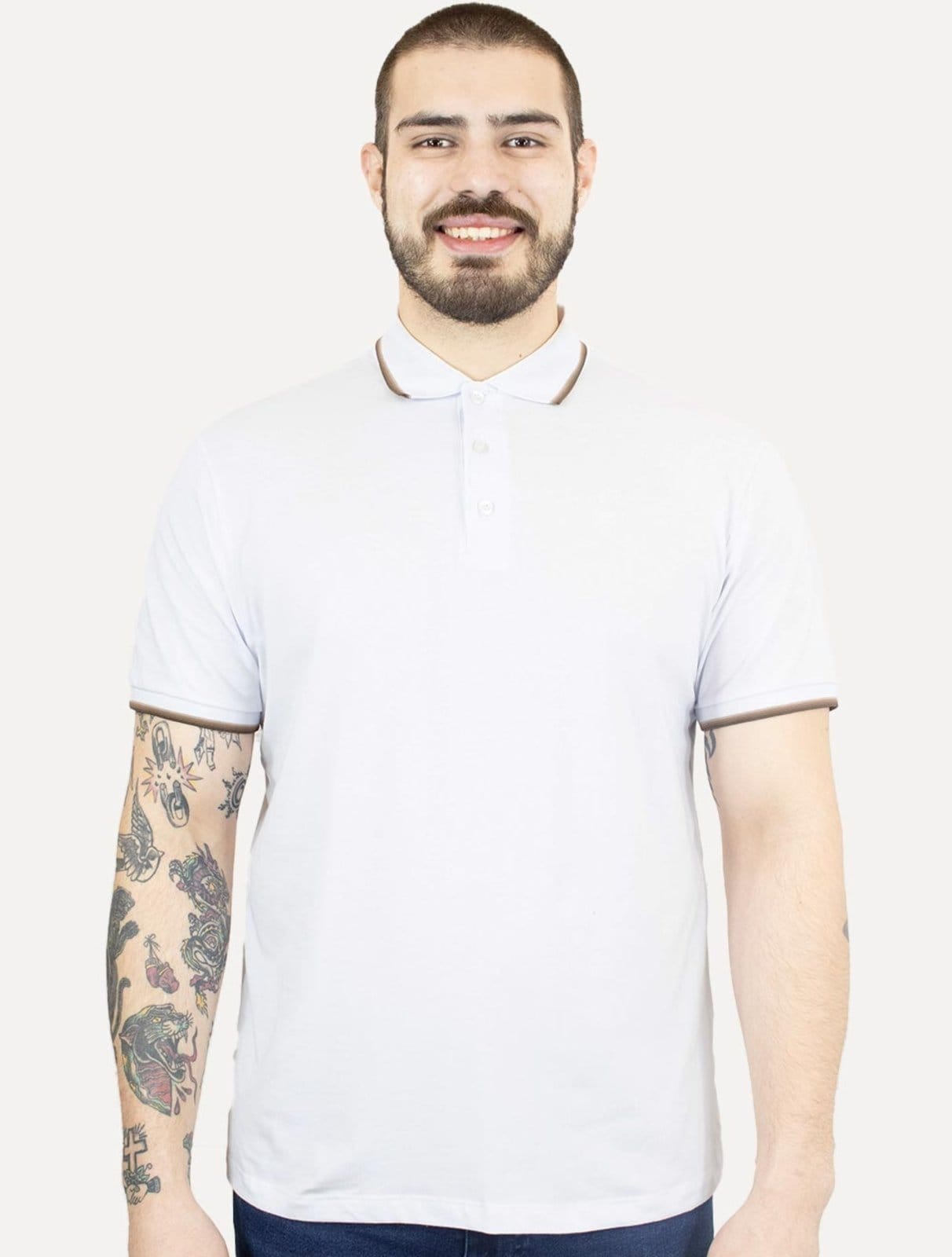 Polo Ellus Masculina Piquet Classic Easa Friso Brown Branca