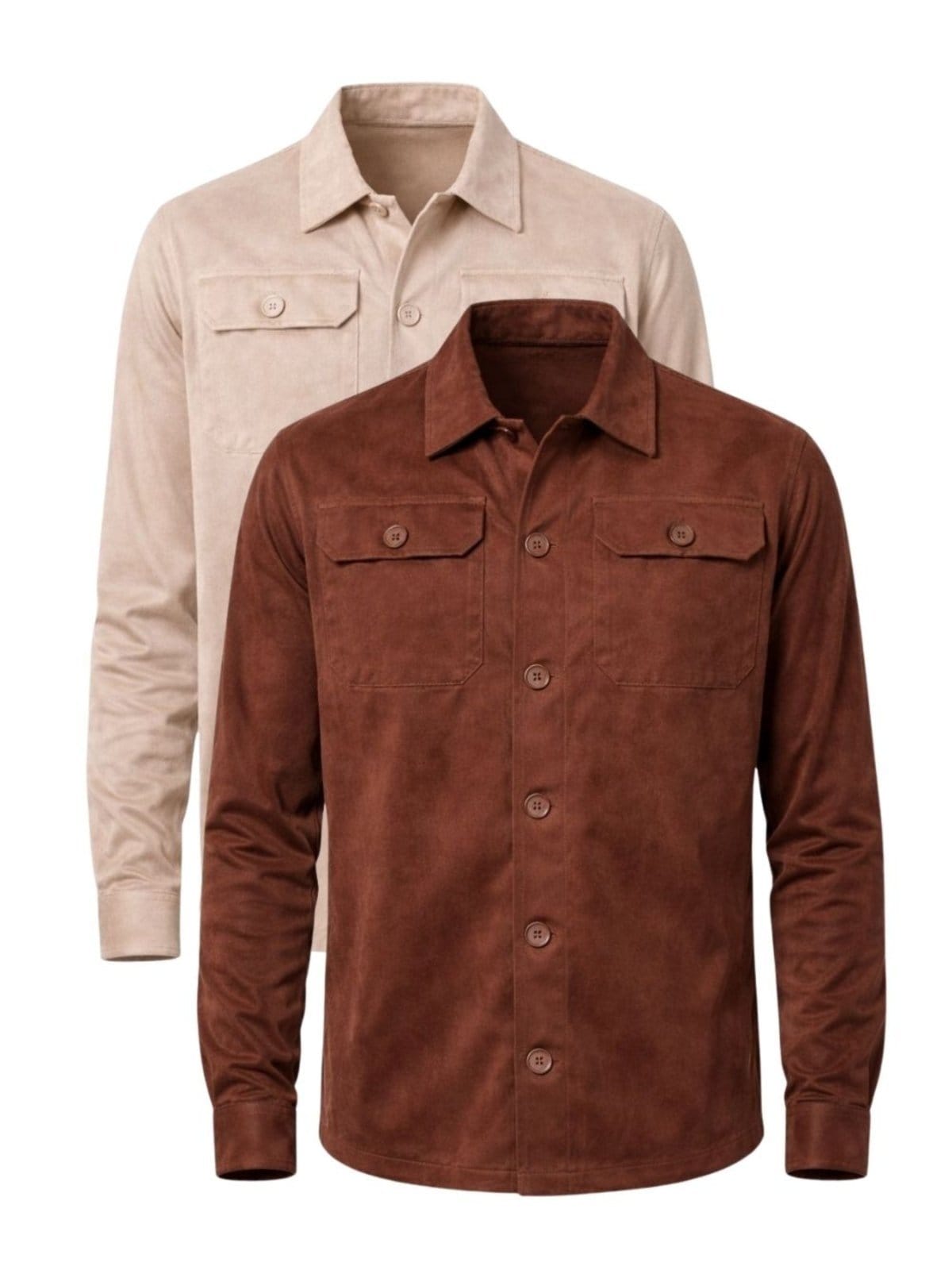 Kit 2 Camisas Masculina Suede Manga Longa Areia e Caramelo Crocker - 49615