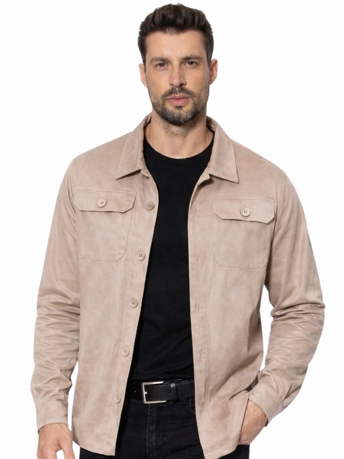 Vista 2 Kit 2 Camisas Masculina Suede Manga Longa Areia e Caramelo Crocker - 49615 Crocker multicolorido