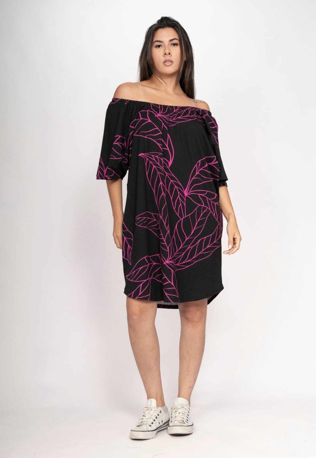 Vestido CabanaFree Curto Malha Ombro a Ombro Mullet Amplo Antúrios Lilás