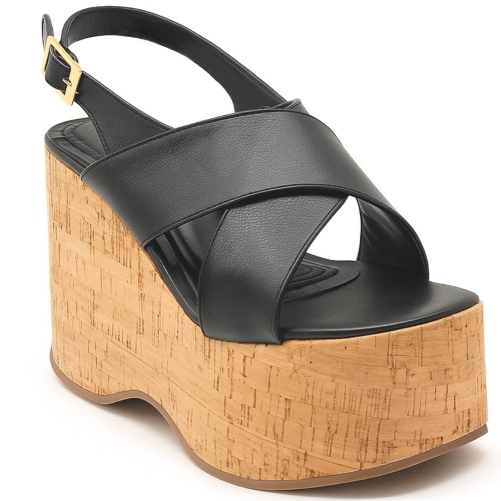 Sandália Feminina Anabela de Cortiça Plataforma Boho Chic Preta 182175