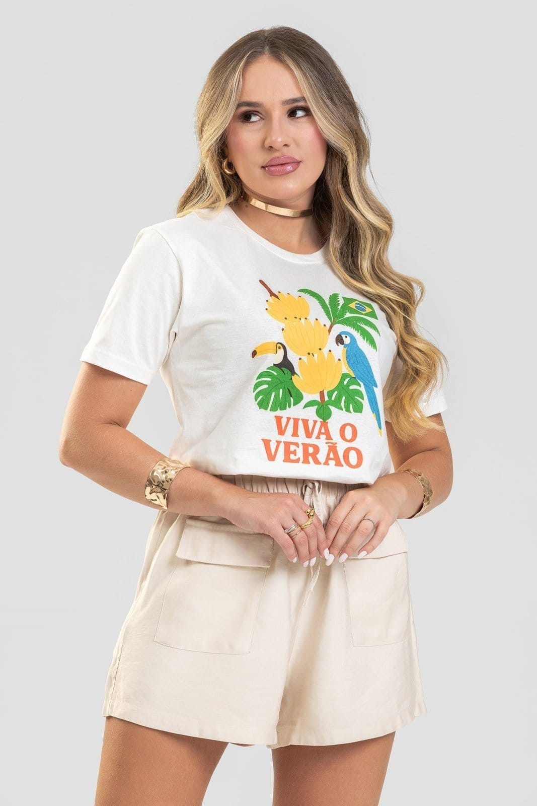 Camiseta Feminina Cianitas Off Estampa Viva o Verão