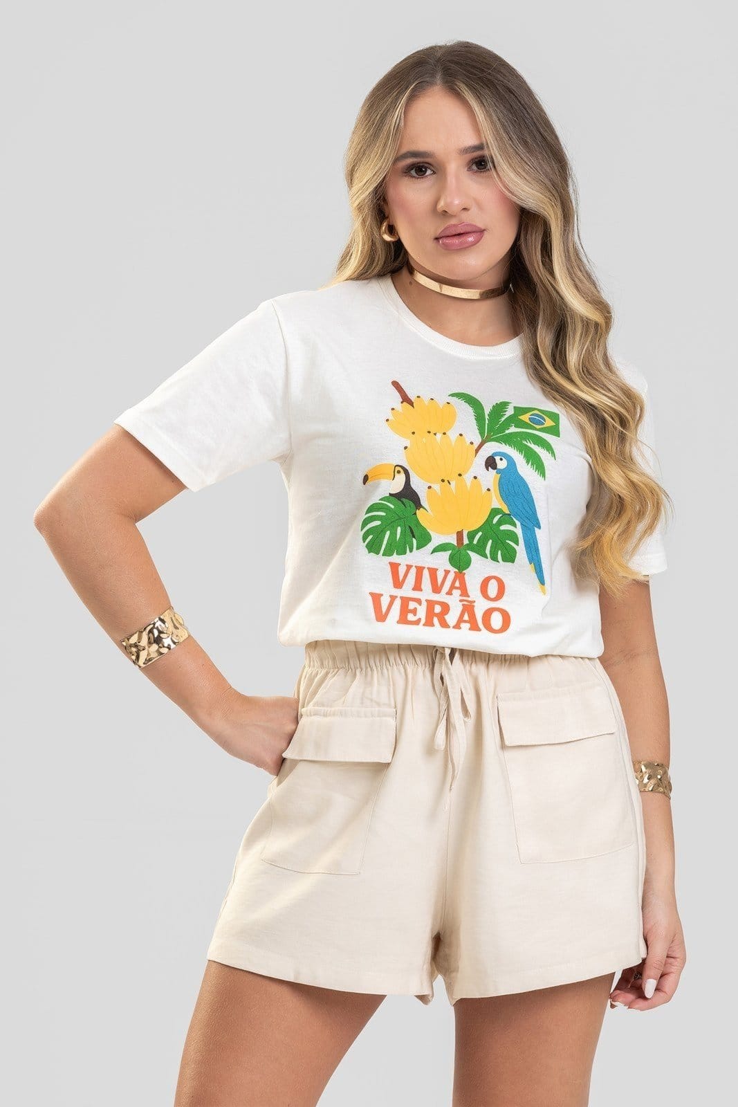 Vista 2 Camiseta Feminina Cianitas Off Estampa Viva o Verão Cianitas off-white