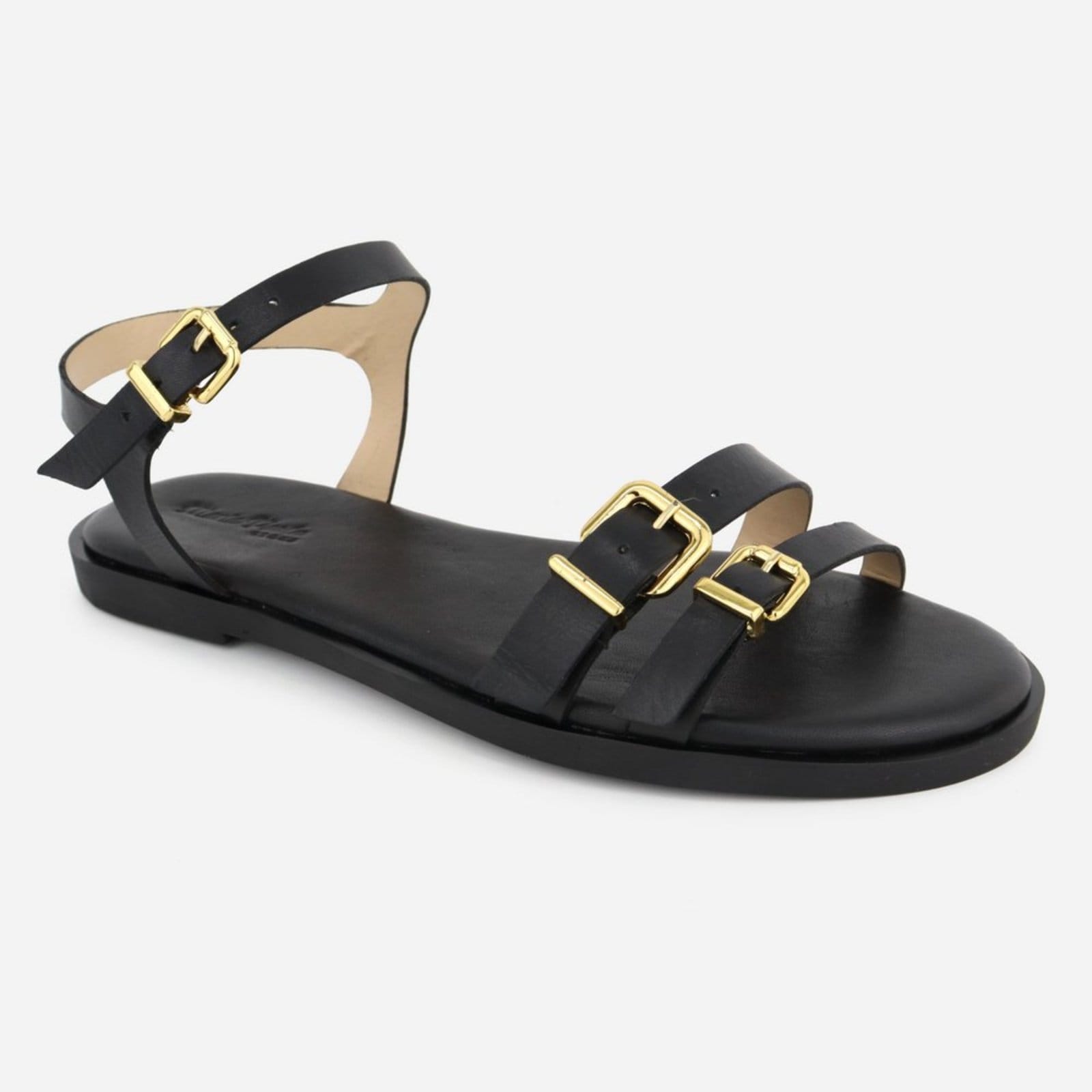 Vista 2 Rasteira Fivela Rasteirinha Maria Paula Couro MARIA PAULA preto