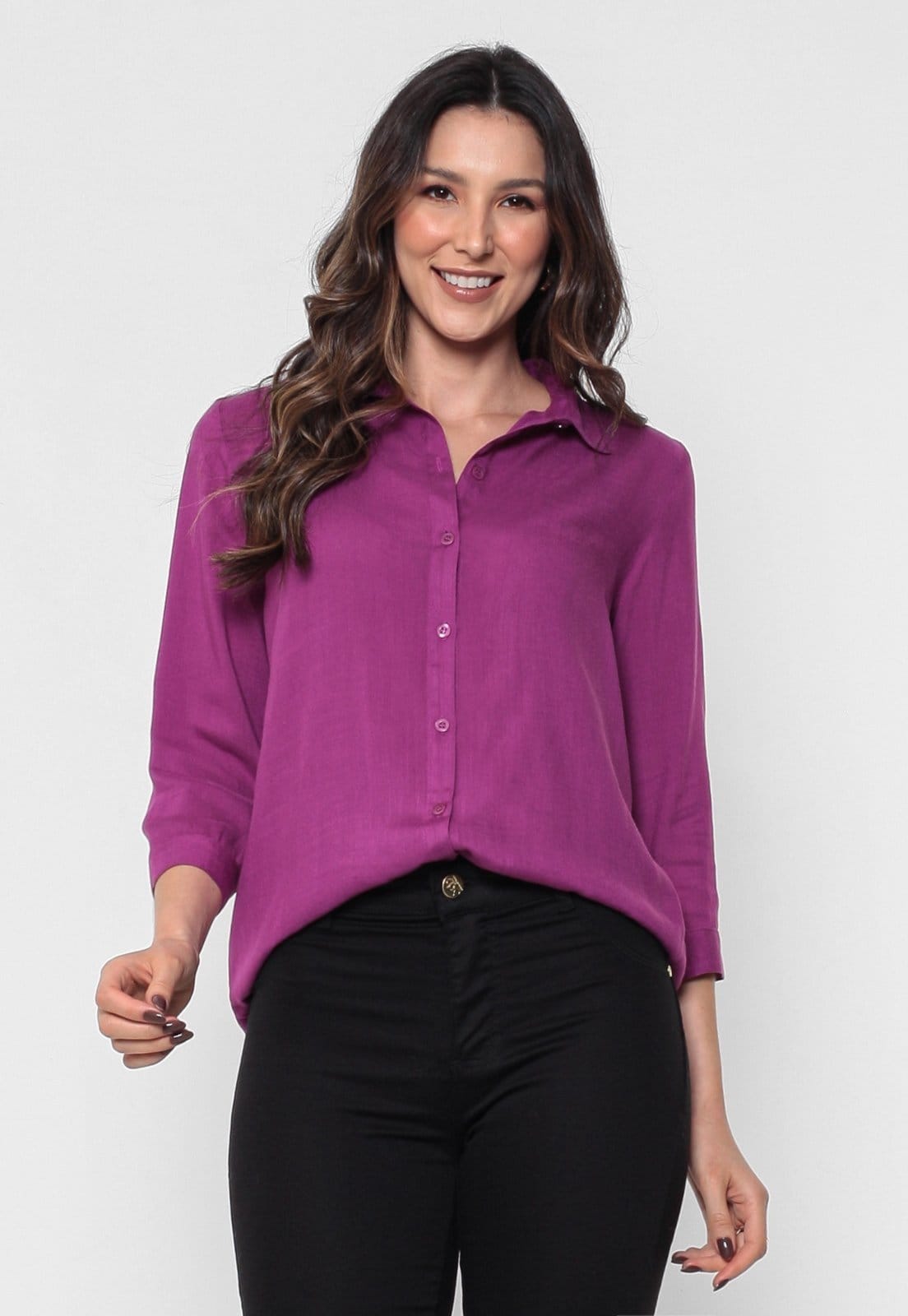 Camisa Intens Manga 3/4 Viscolinho Magenta