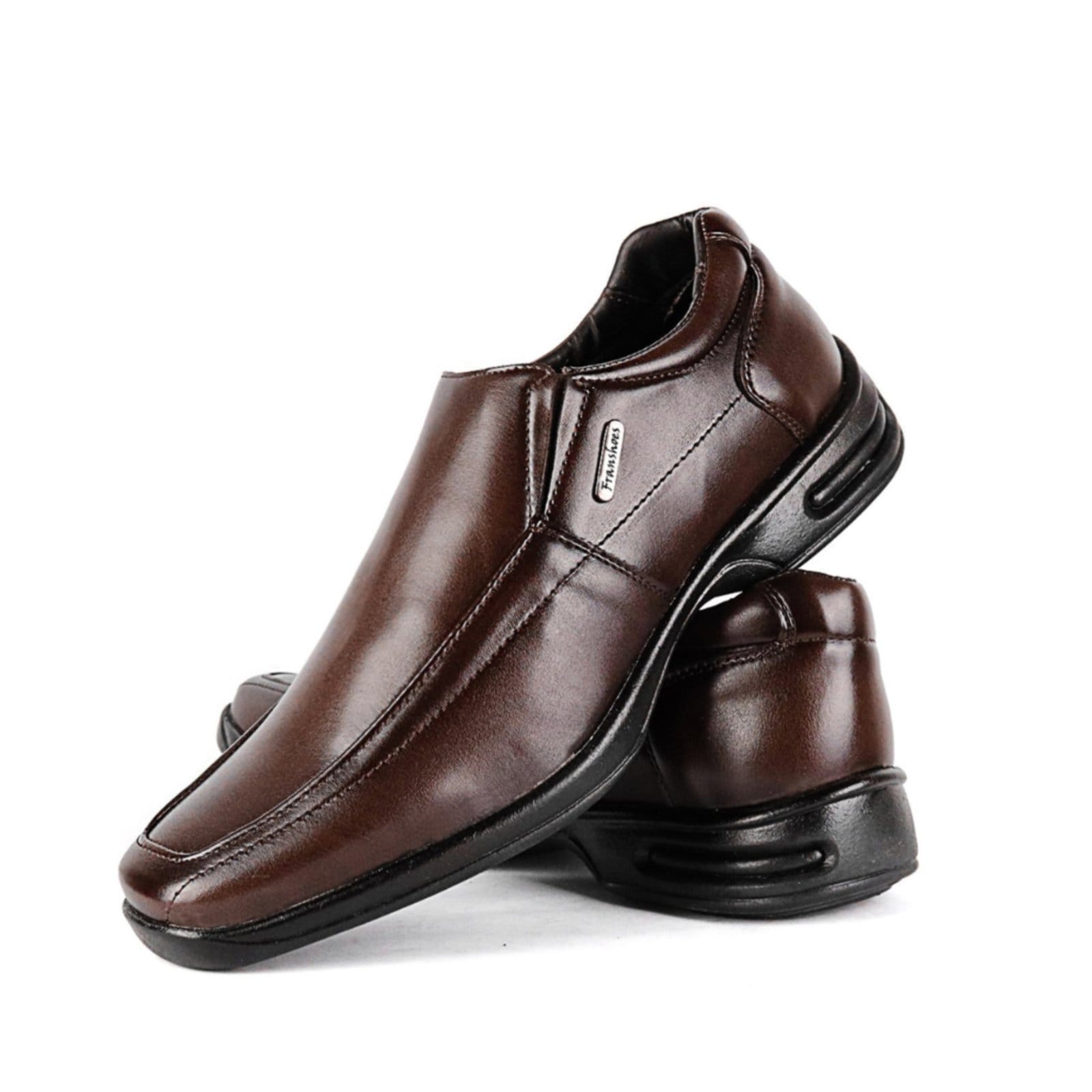 Vista 2 Mocassim Social Sapato Loafer Masculino Ortopédico Elástico + Cinto Kit Café Sapatofran marrom