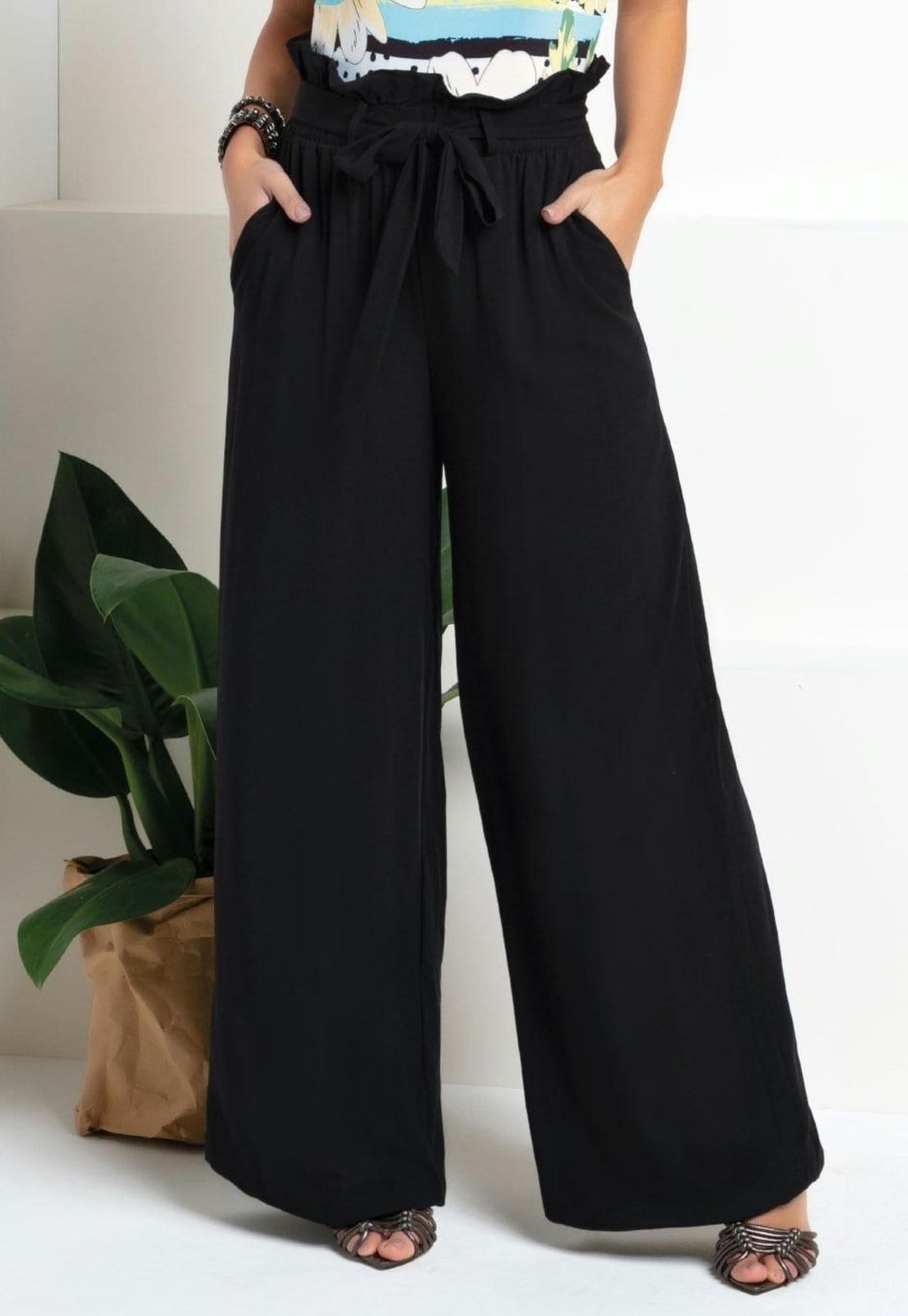 Vista 2 Calça Pantalona Clochard Com Faixa Quintess preto