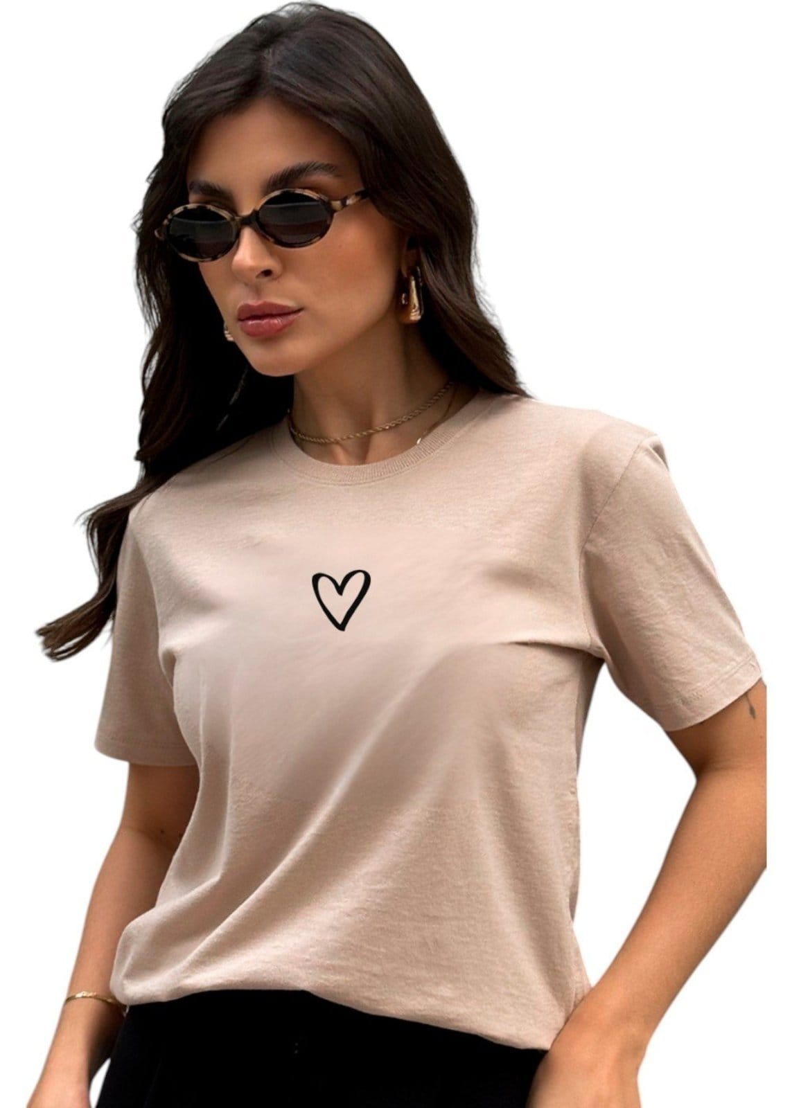 Vista 2 Camiseta Feminina Cianitas Chocolate Estampa Coração Vazado Cianitas marrom