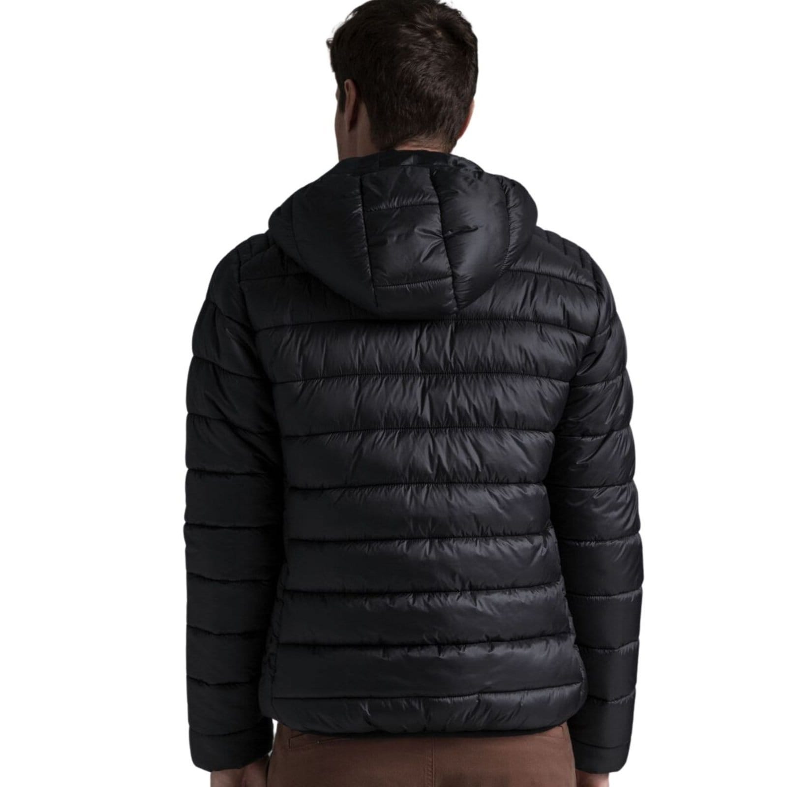 Vista 2 Jaqueta Masculina Plus Size Puffer FMF Lisa Impermeável com Capuz Removível e Isolamento Térmico FMF preto
