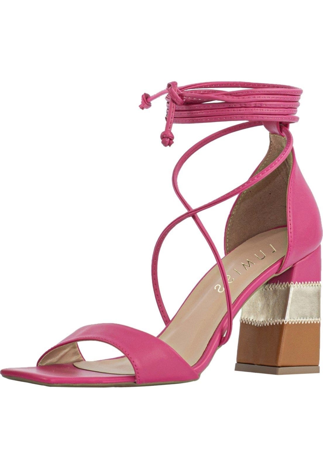 Sandália Feminina Amarração Lumiss Salto Alto Bloco Grosso Confortável