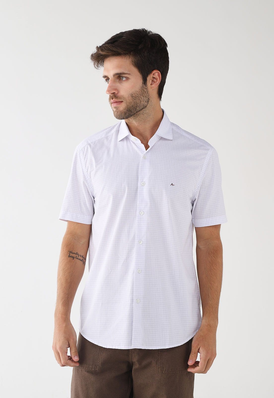 Vista principal Camisa Masculina Aramis Xadrez Branca Aramis branco