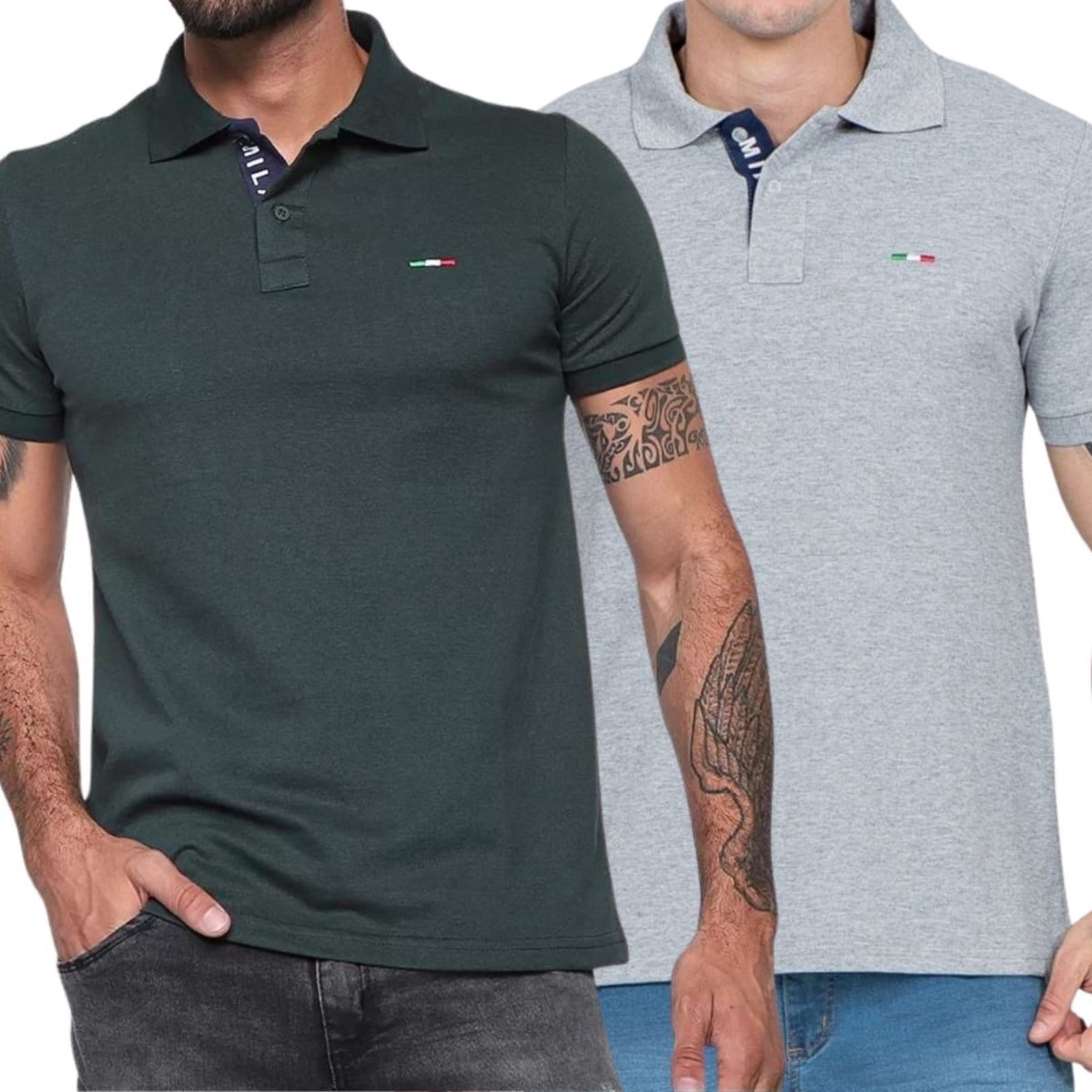 Kit 2 Polos Masculina Básicas FMF Piquet no Estilo Tommy Bordado Itália Cinza