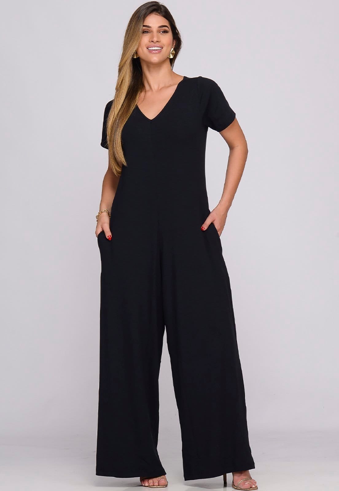 Macacão Pantalona M/C Bolsos B’Bonnie Esther