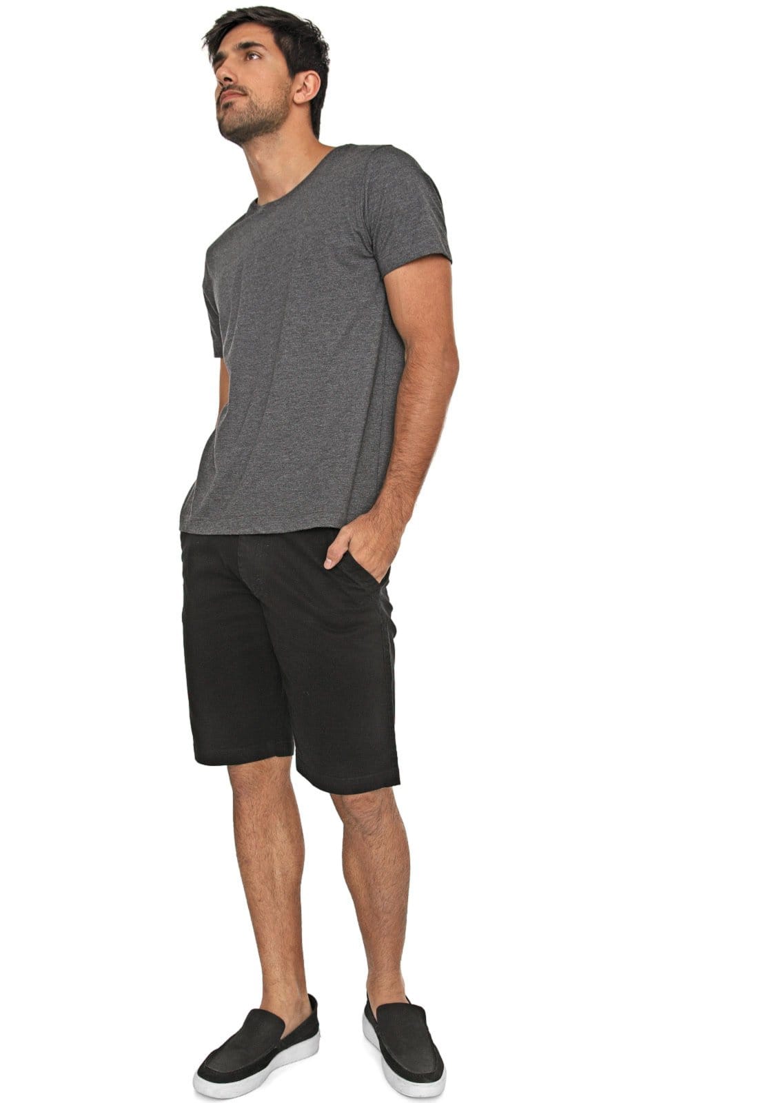 Vista 2 Bermuda Sarja Chino Masculina Passeio Volum 7764 Macaw preto