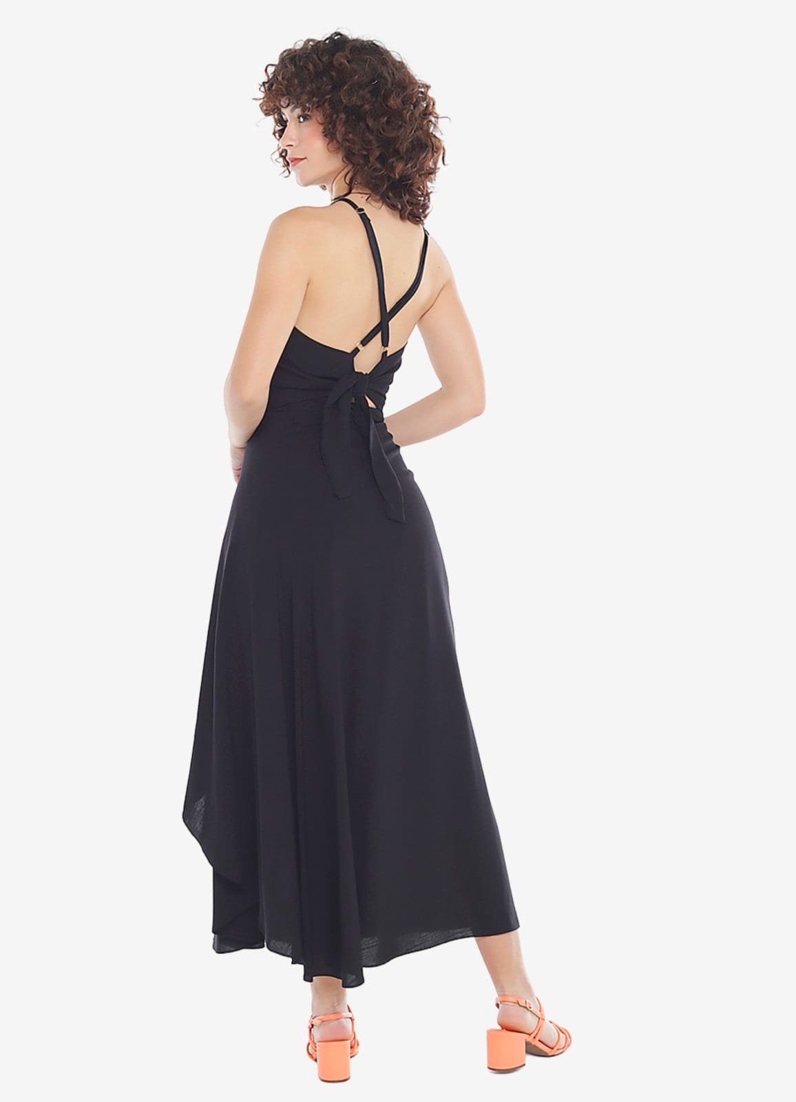 Vista 2 Conjunto Saia Longa e Blusa com Bojo Transpassado SOB preto