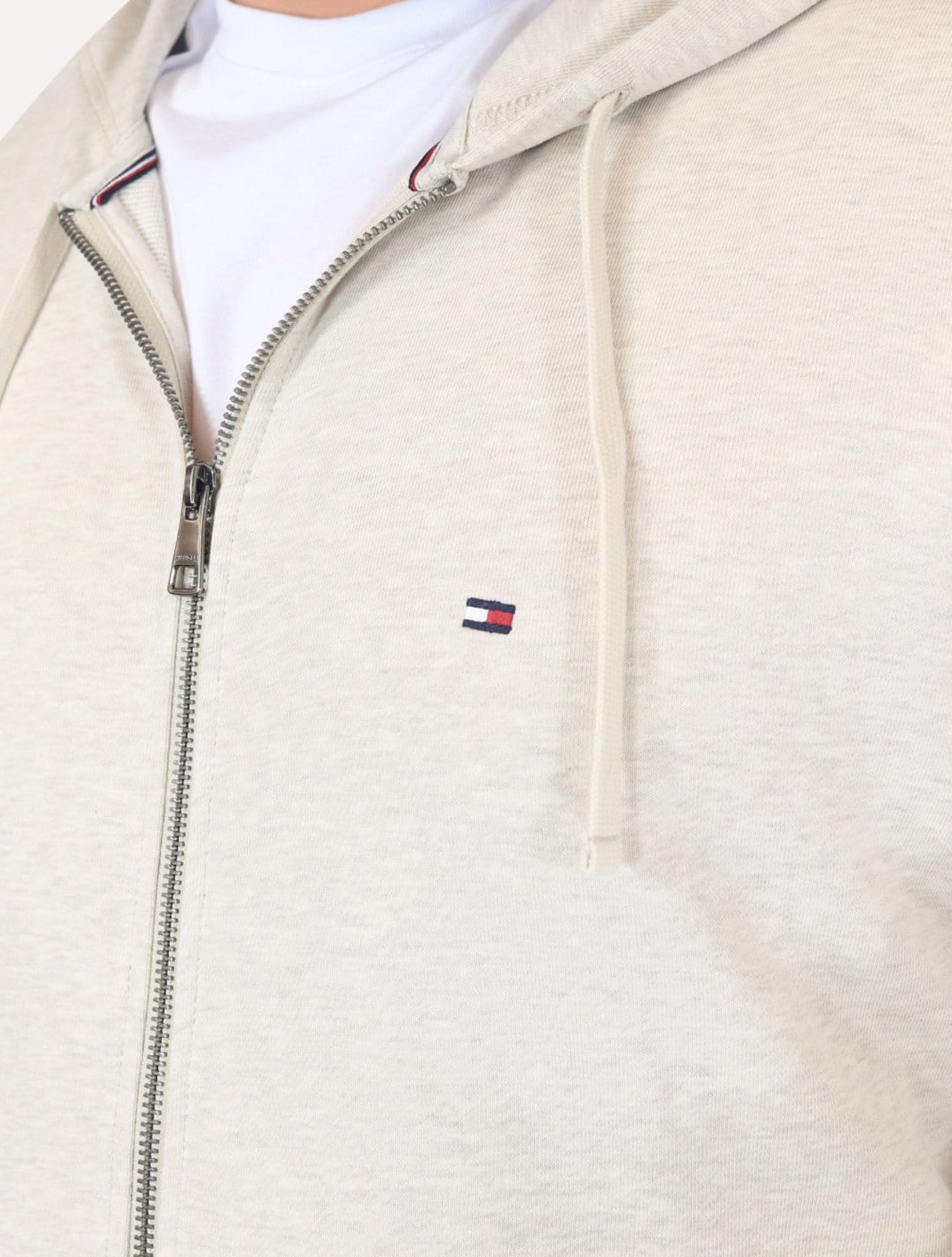 Vista 2 Moletom Tommy Hilfiger Masculino Flag Logo Zip-Through Hoody Areia Tommy Hilfiger bege