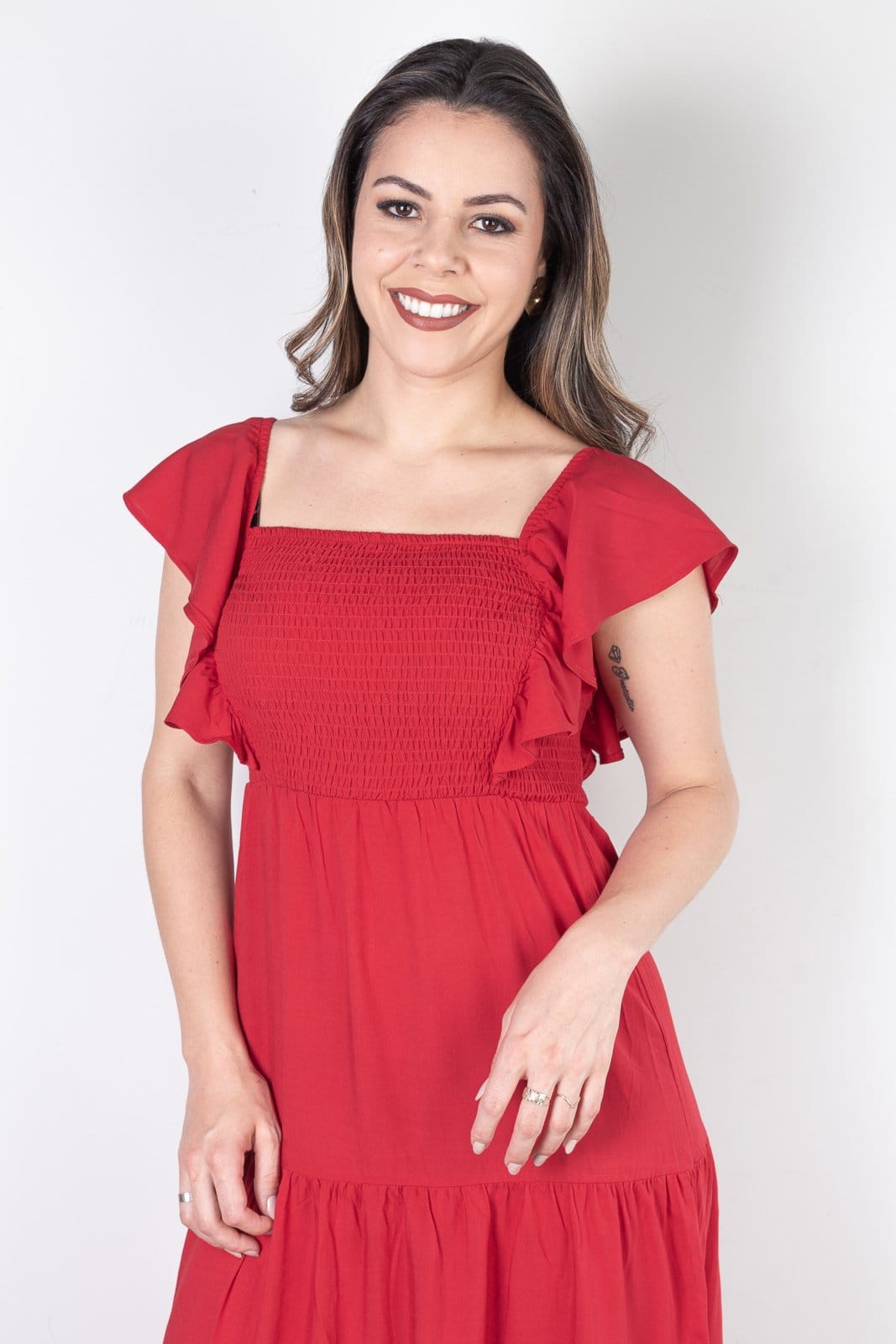 Vista 2 Vestido Enluaze Feminino Viscose Slub Lastex 51683 Enluaze vermelho