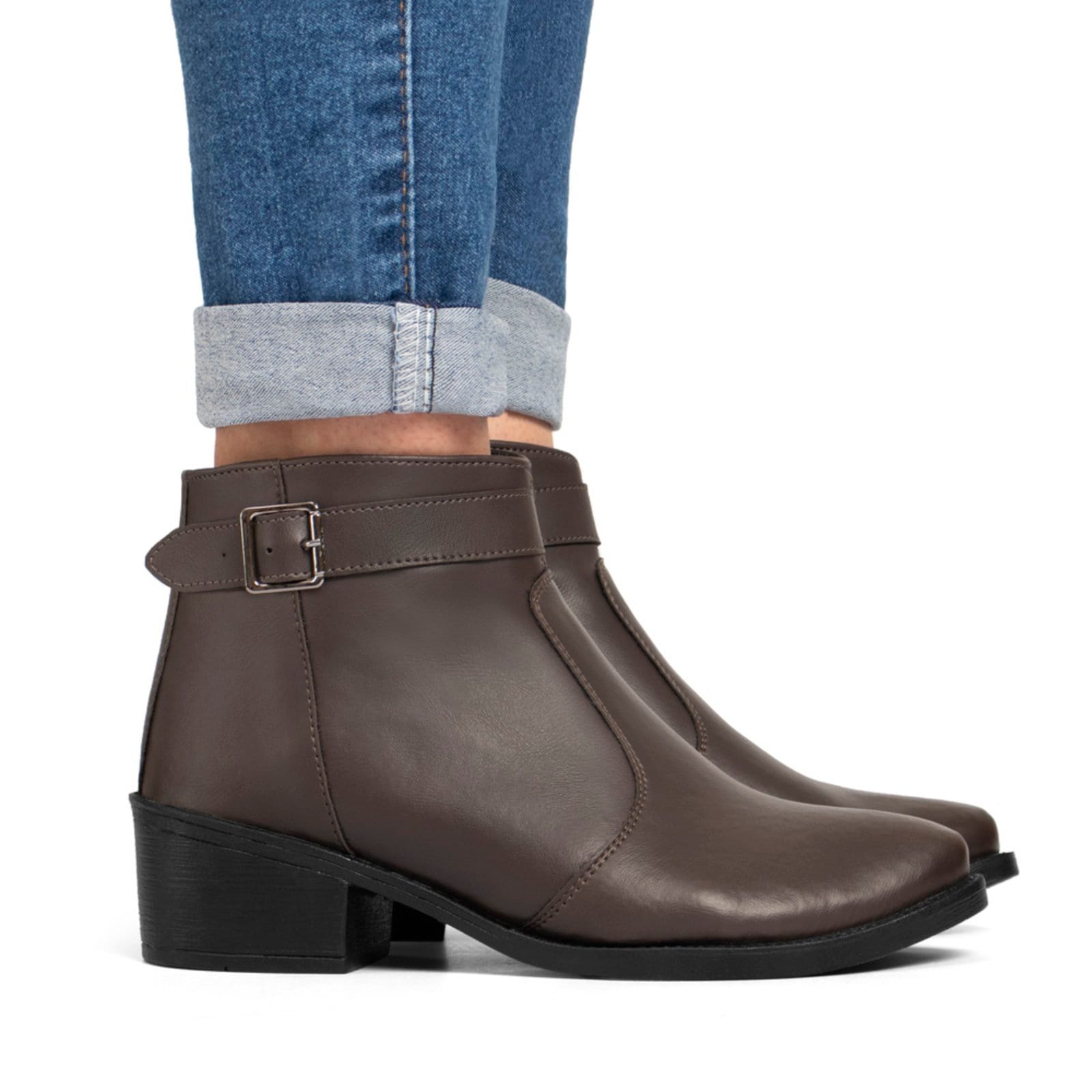 Vista 2 Bota Bredeni Feminina Zíper Lateral Com Fivela BREDENI café