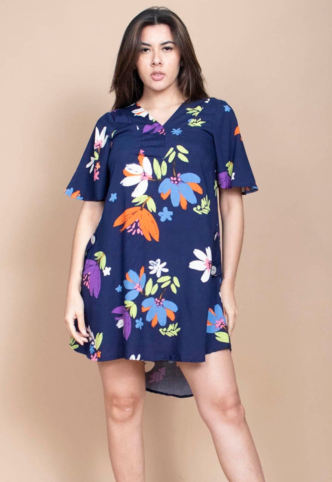 Vestido Cabanafree Curto Pataxô Viscose Mullet Decote V Festa das Flores