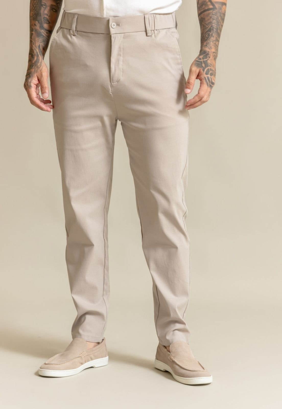 Vista principal Calça Alfaiataria Masculina Social Slim Color Dialogo Caqui Dialogo Jeans cinza caqui