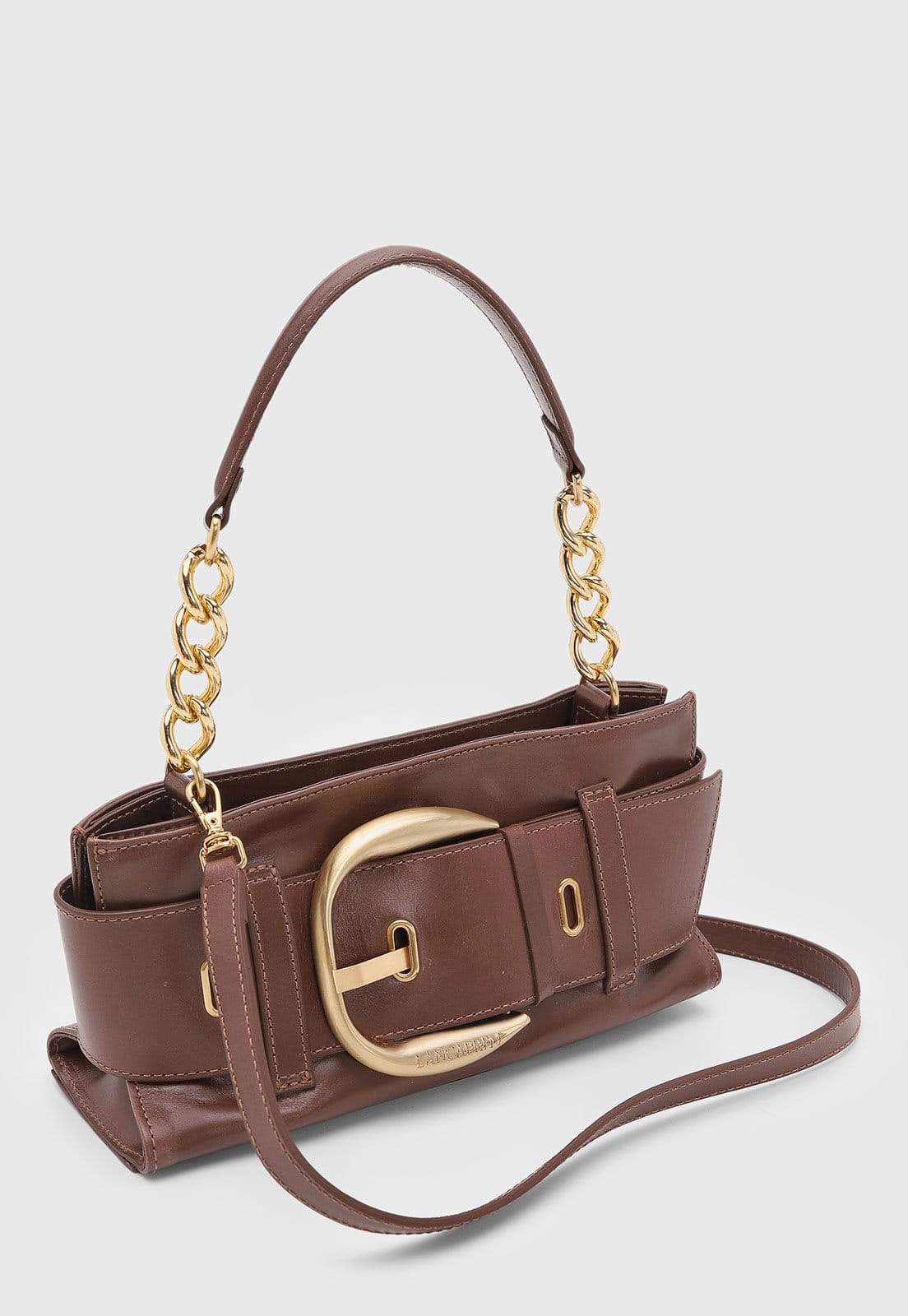 Vista 2 Bolsa Feminina Lança Perfume Fivela Dourada Lança Perfume marrom