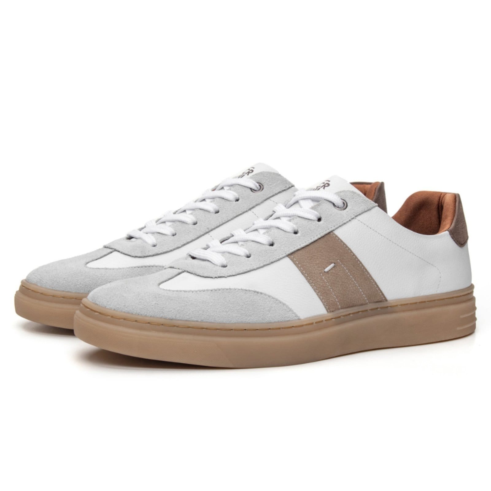 Vista 2 Tênis Masculino Casual Matteo Em Couro Coronello branco/cinza/marrom