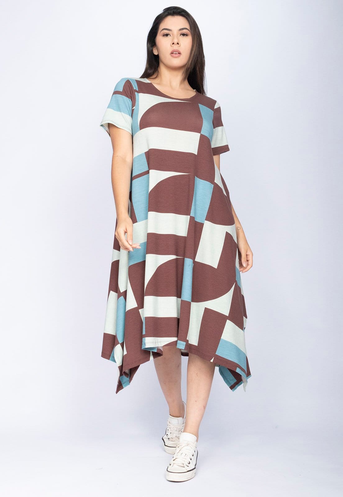 Vestido CabanaFree Saruel Malha Manga Curta com fendas nas laterais Estampa Santa Rosa do Tocantins