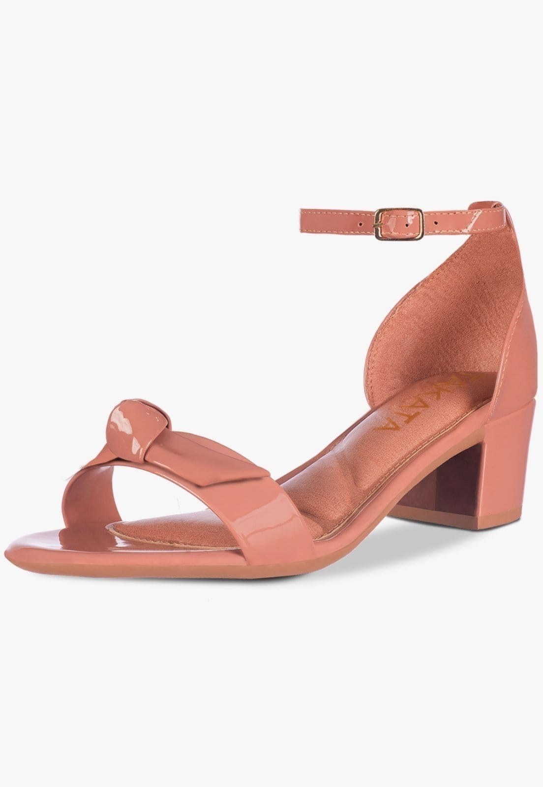 Sandália Feminina Salto Quadrado Bloco Baixo Laço Nó Verniz
