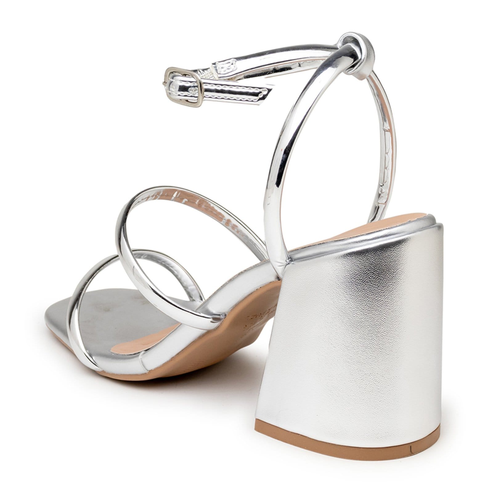 Vista 2 Sandália Feminina Salto Médio Com Tiras 12001 Napa Flor da Pele prata