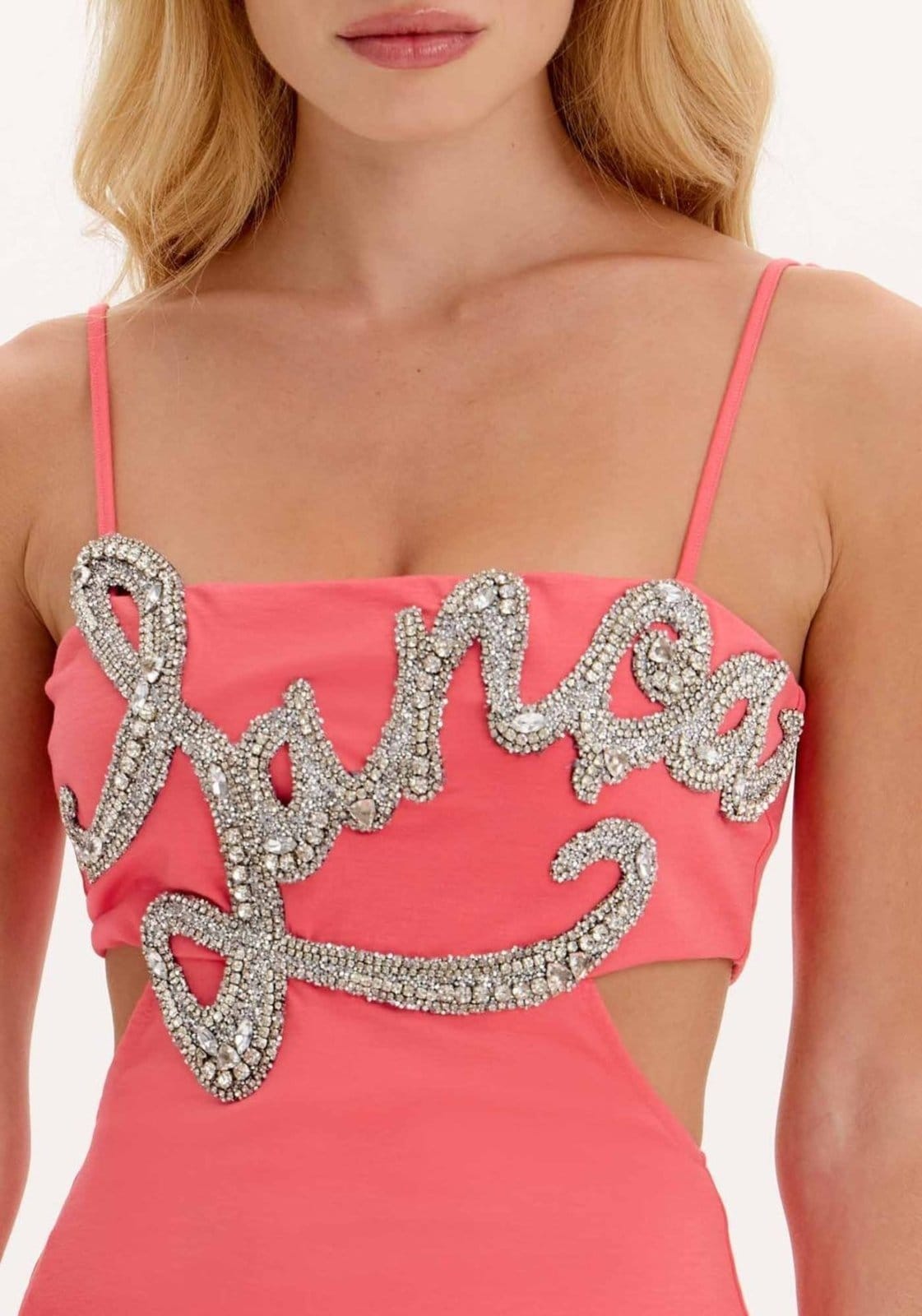 Vista 2 Vestido Curto Alças Aplicação Lança Perfume rosa