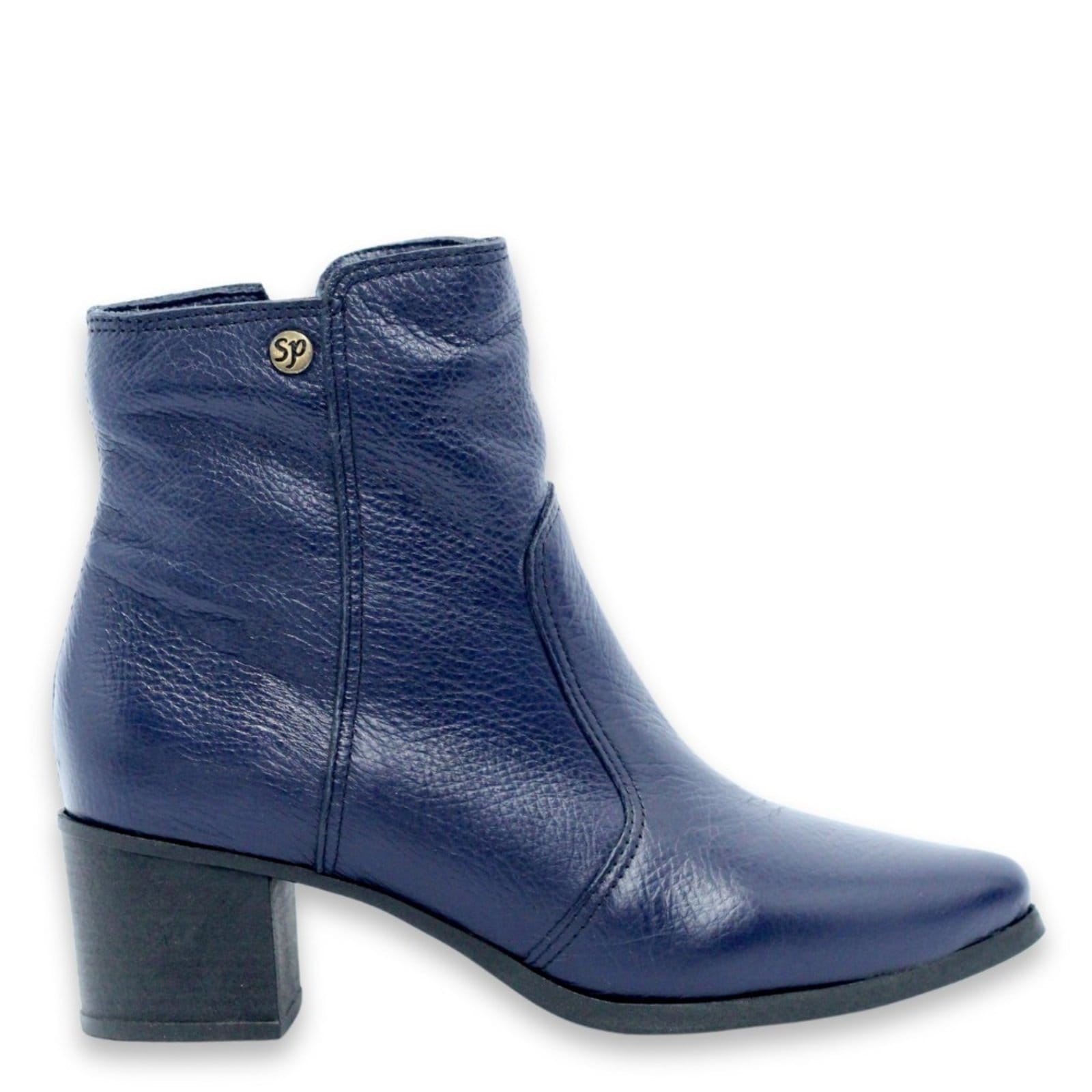 Bota Cano Curto Lã Sintética Couro Salto Salto 4 CM Bico Fino