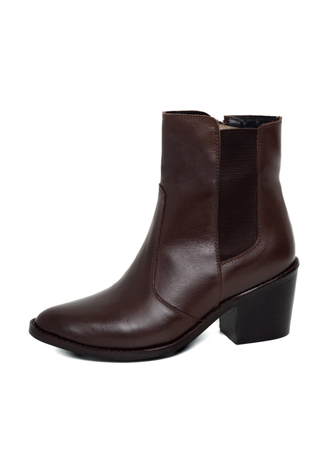 Bota Bico Fino Cano Curto Couro ChocolateTellini Store
