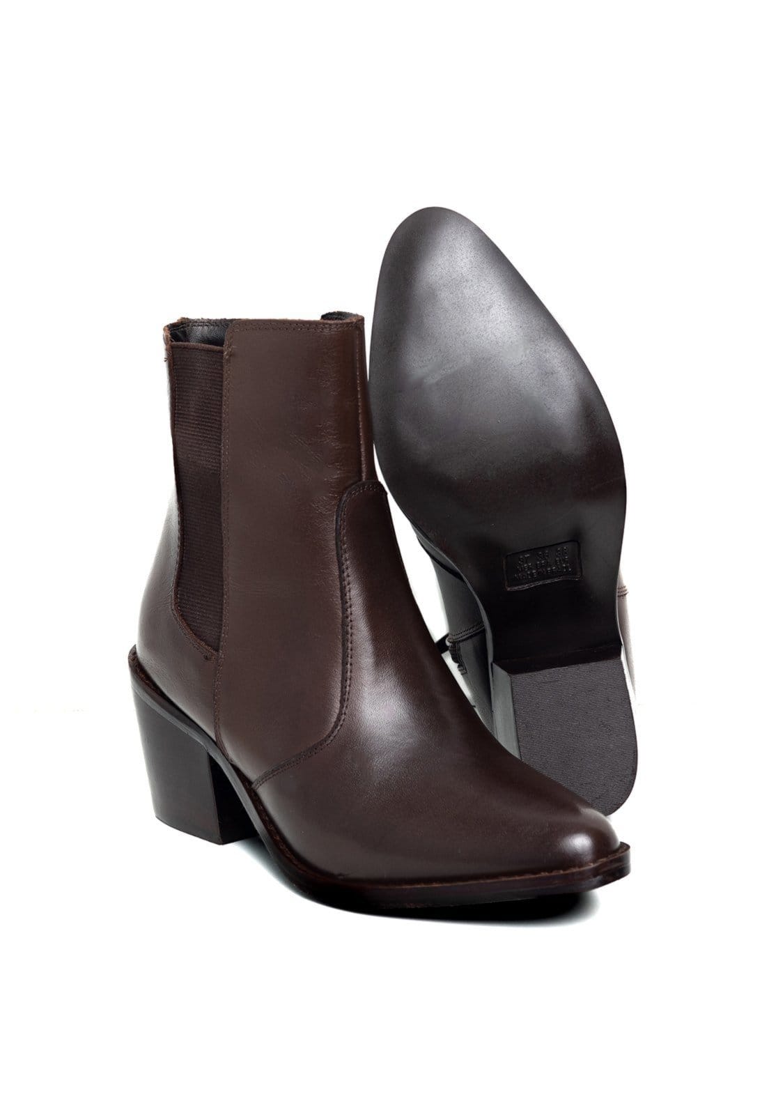 Vista 2 Bota Bico Fino Cano Curto Couro ChocolateTellini Store TELLINI STORE marrom