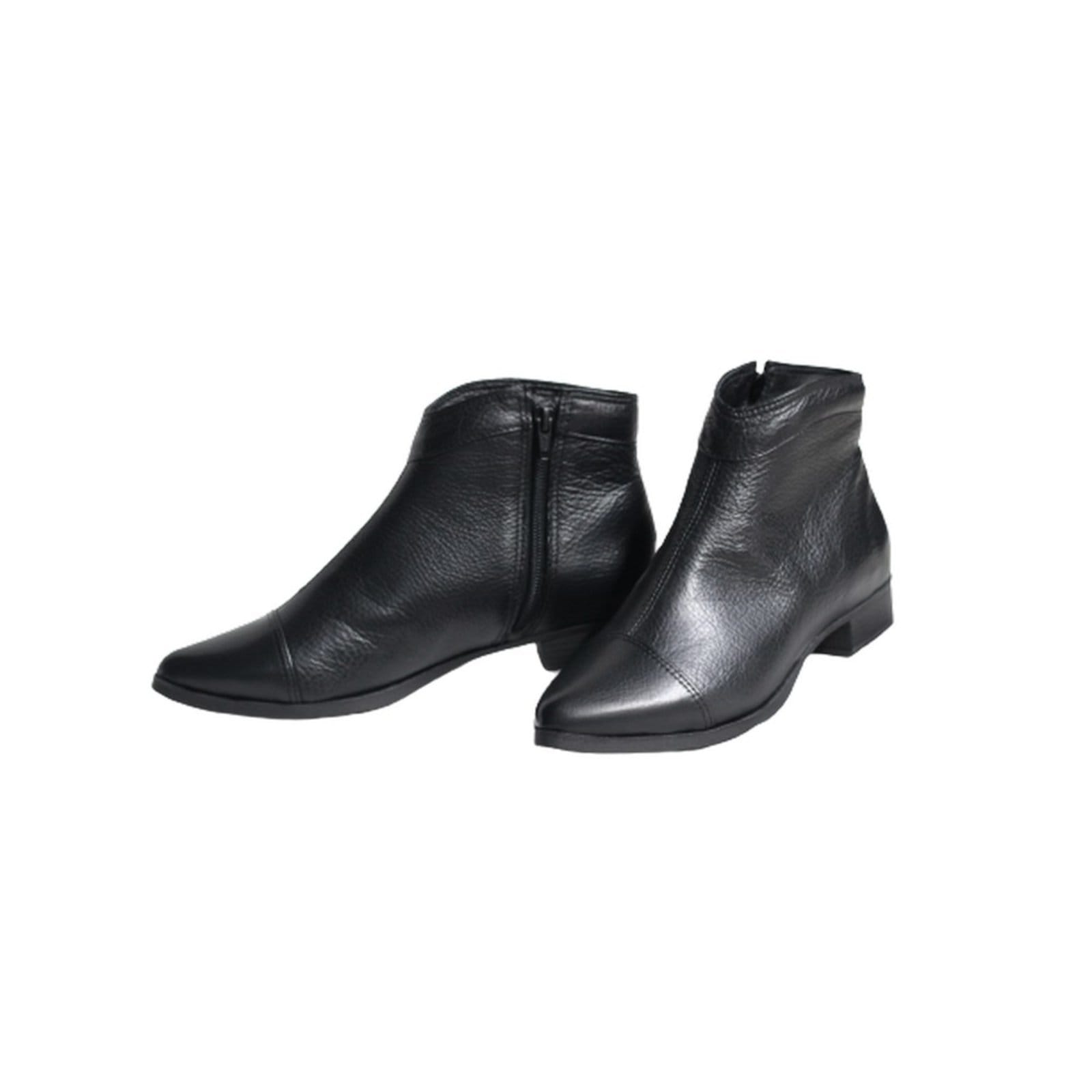 Bota Feminina Bico Semi Fino Cano Curto Couro Salto 2,5 Cm