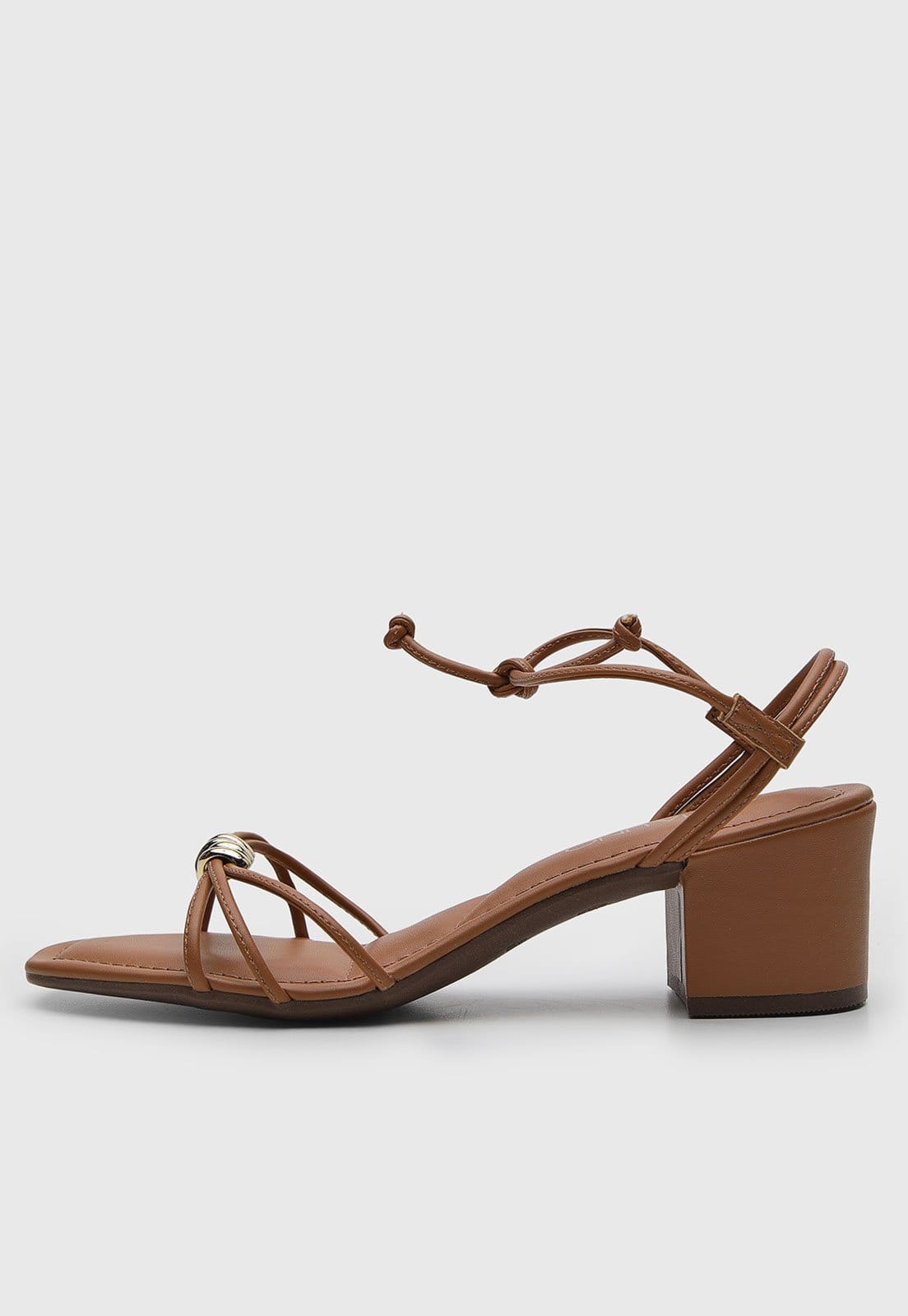 Vista principal Sandália Feminina VIA UNO Salto Bloco Amarração VIA UNO marrom