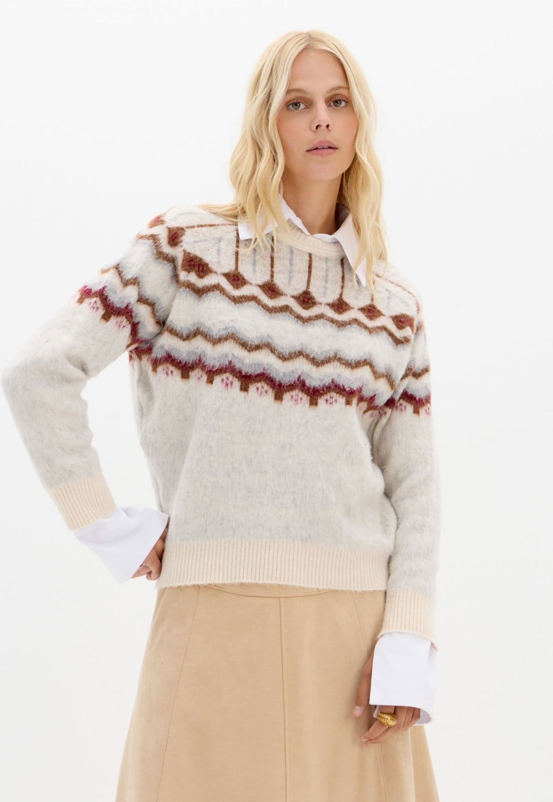 Suéter Feminino Lança Perfume Estampa Geométrica Off-White