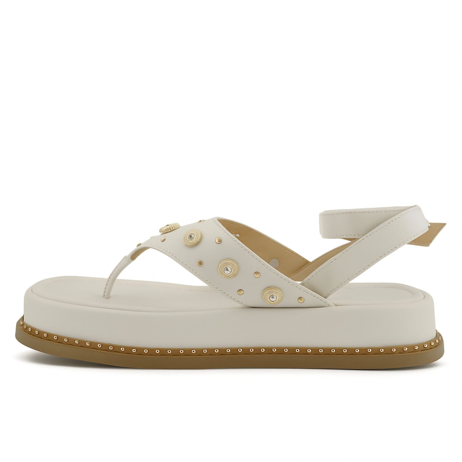 Vista 2 Sandália Feminina Flatform Papete Dedo Off White 23402 Flor da Pele branco white