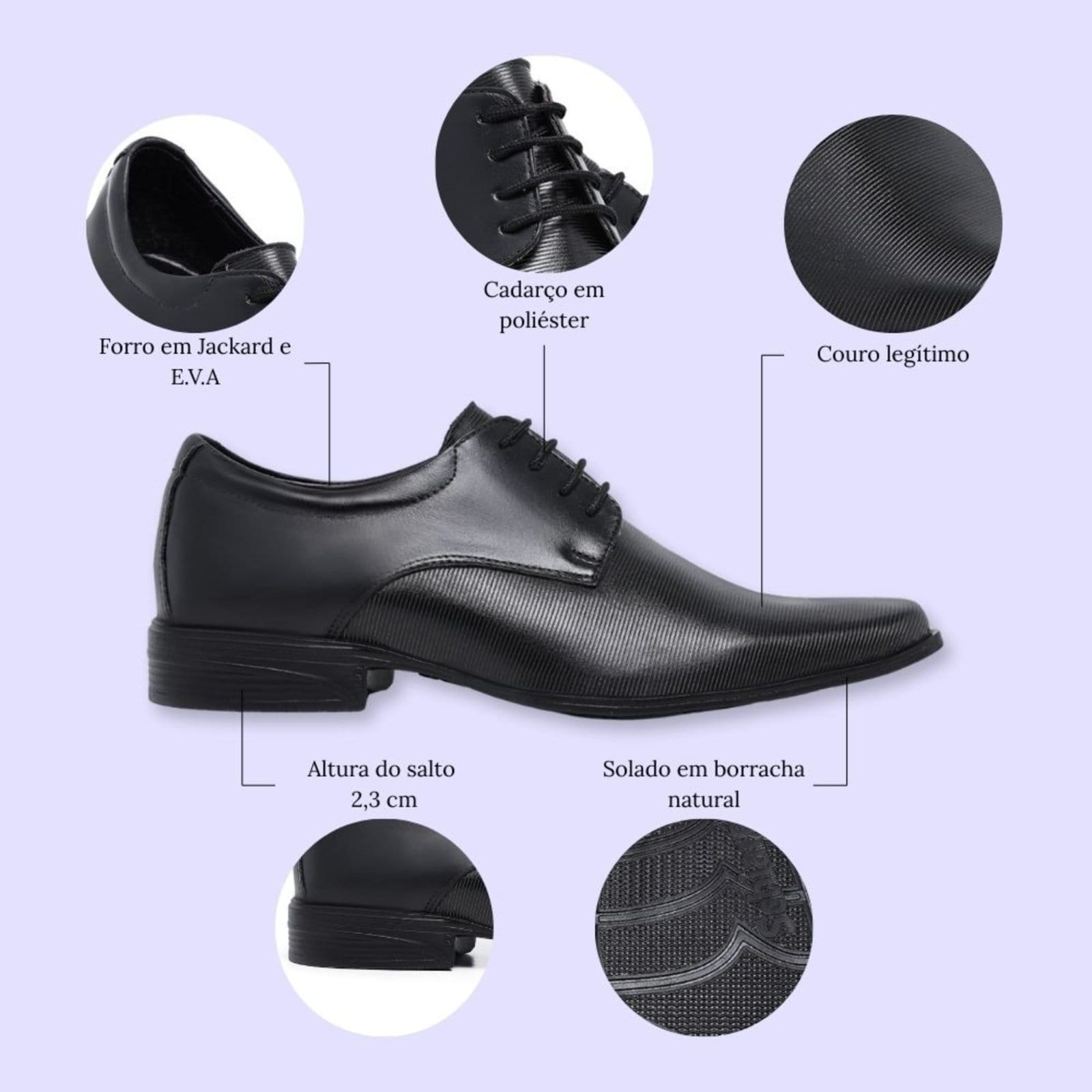 Vista 2 Sapato Social Masculino De Amarra De Couro Festa Casamento Moderno Macio 1500 Schiareli preto