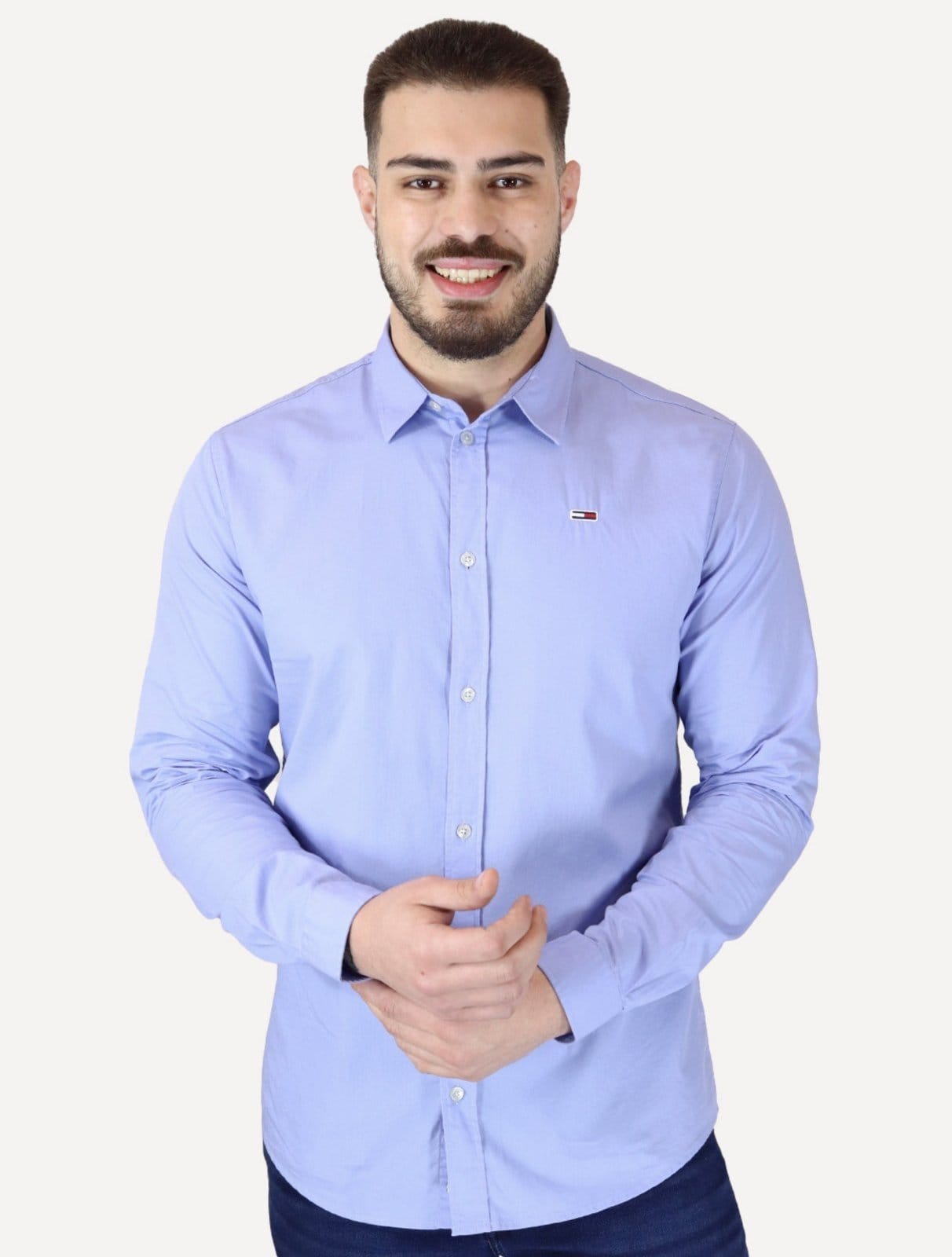 Camisa Tommy Jeans Masculina Regular Entry Poplin Celeste
