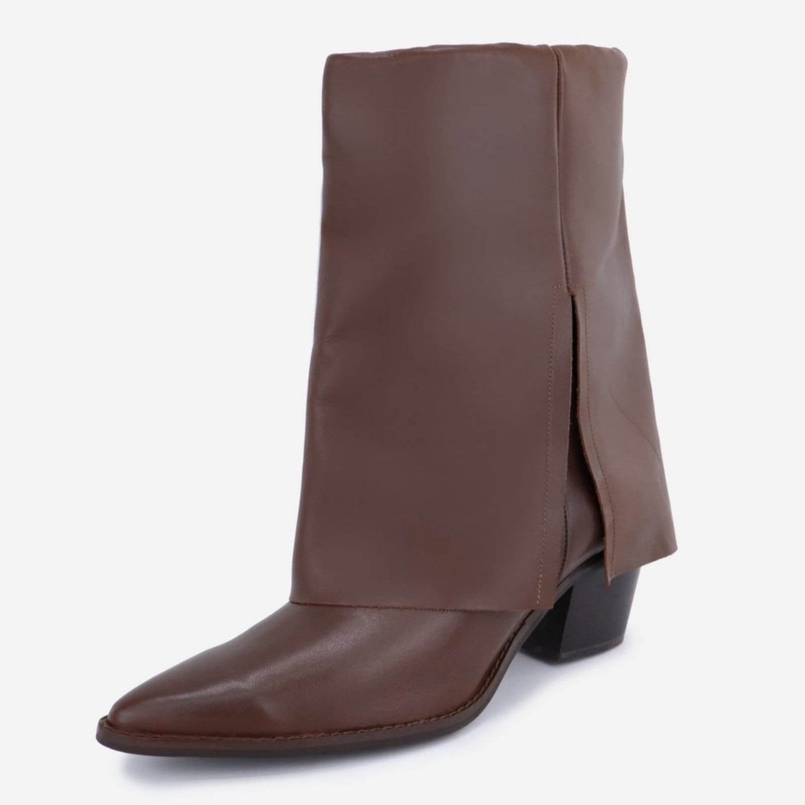 Bota Maria Paua Store Feminina Couro Cano Médio Salto Grosso Bico Fino