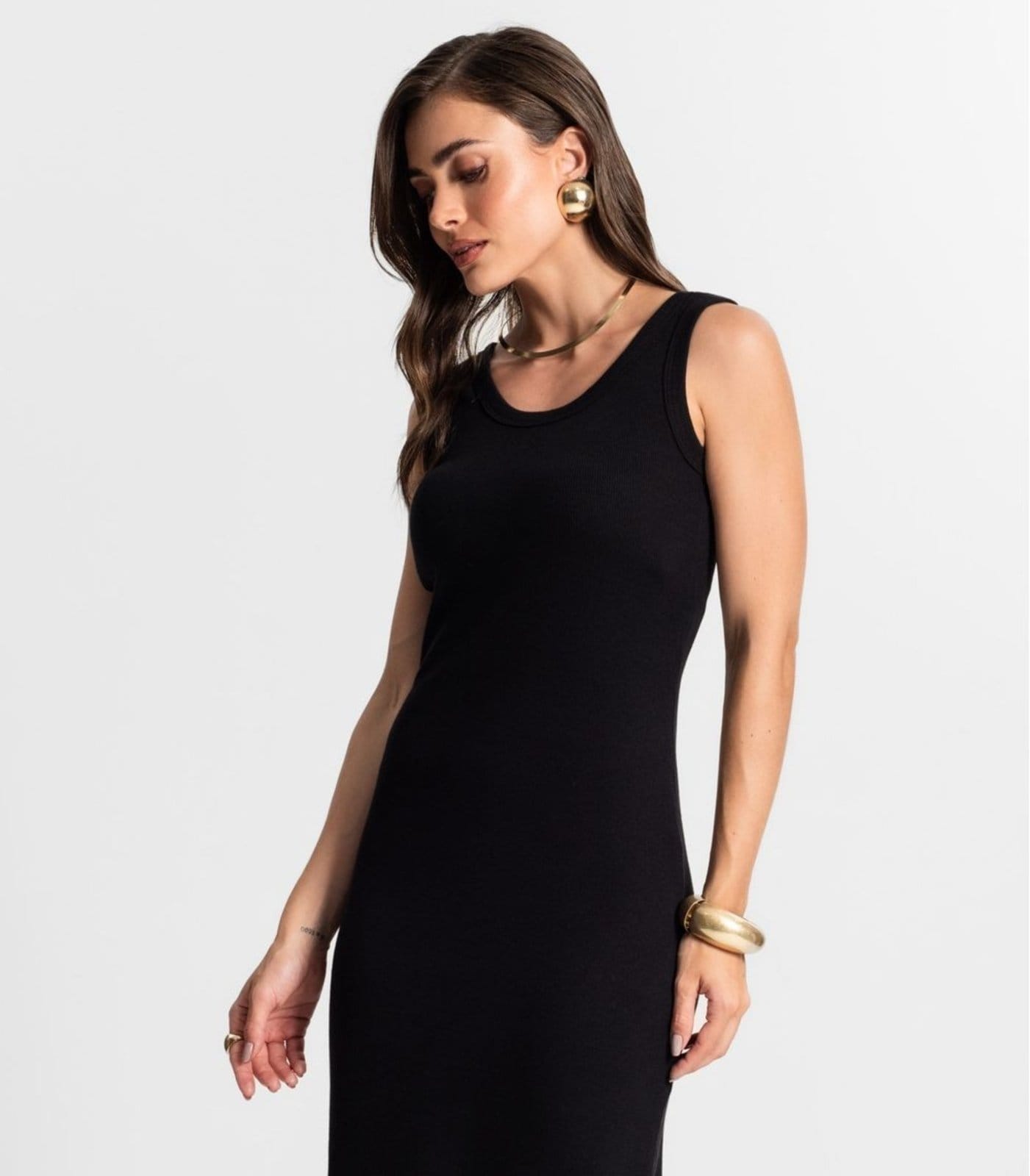 Vista 2 Vestido Midi De Ribana Feminino Endless ENDLESS BÁSICOS preto