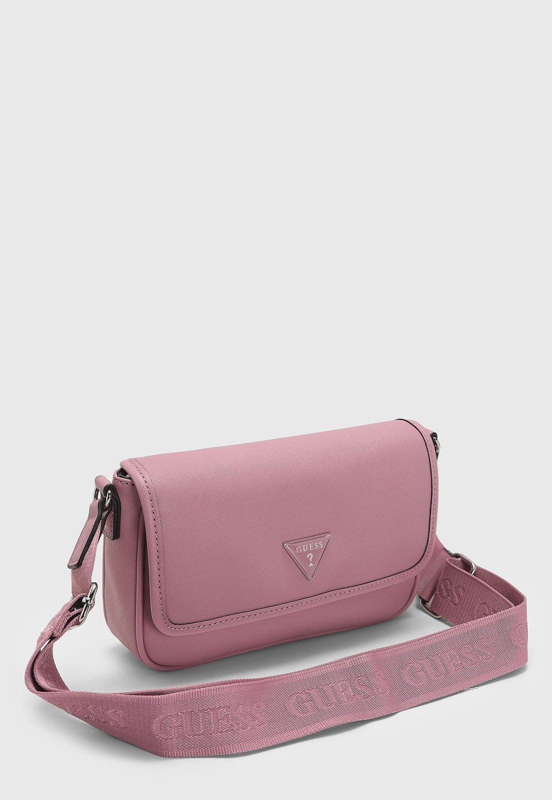 Vista 2 Bolsa Pequena Guess Alça Larga Logo Guess rosa