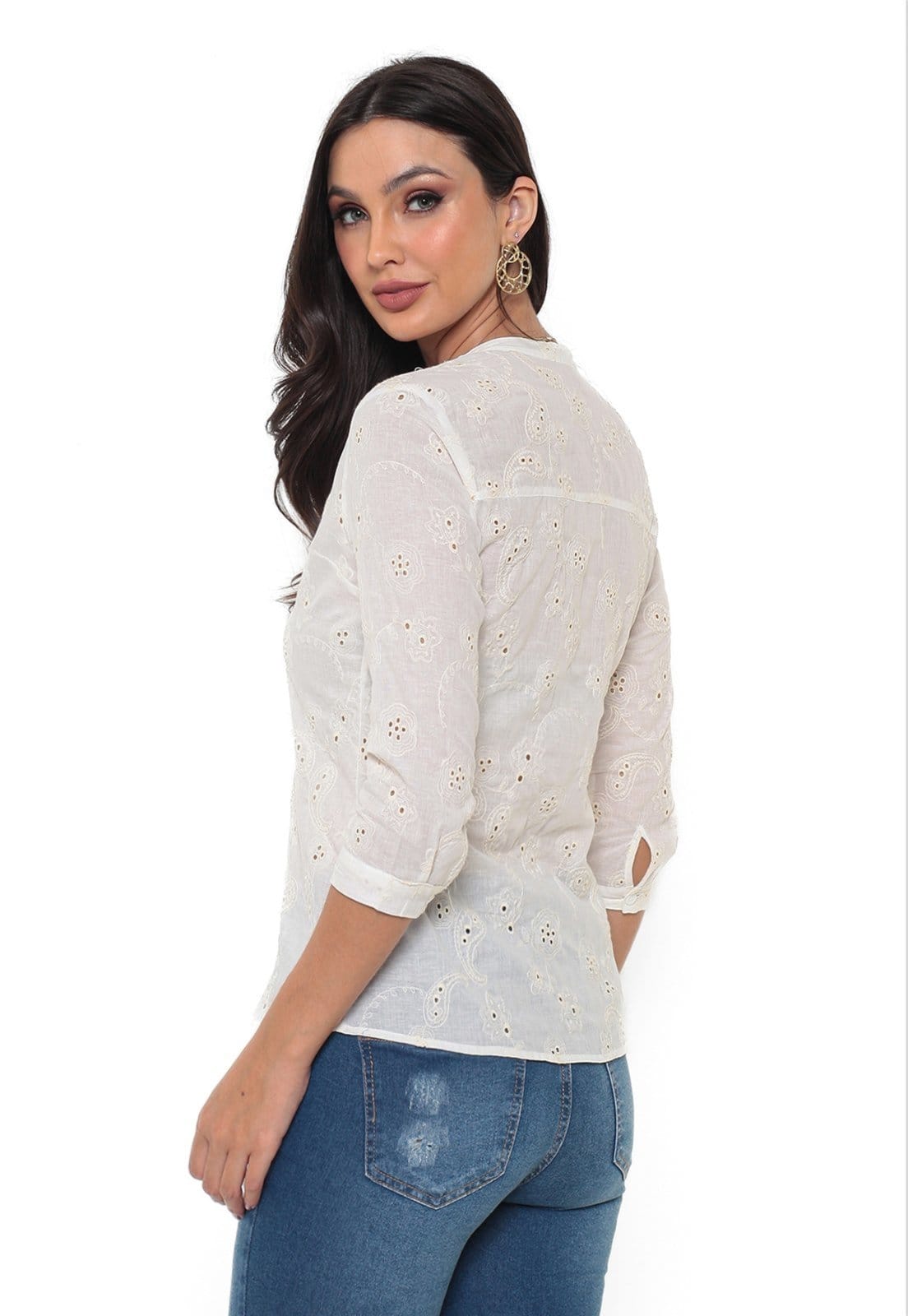 Vista 2 Camisa Intens Manga 3/4 Laise de Algodão Intens laranja