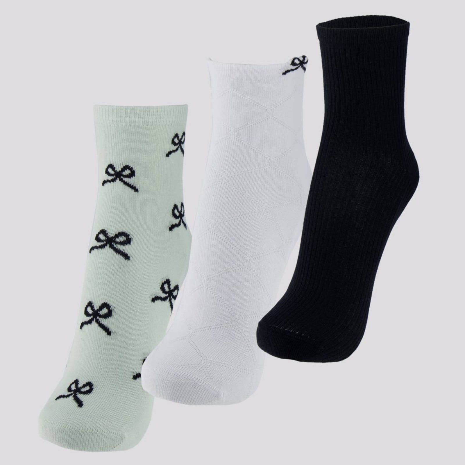 Kit Meia Selene 3 Pares Soquete Feminino Preta e Branca