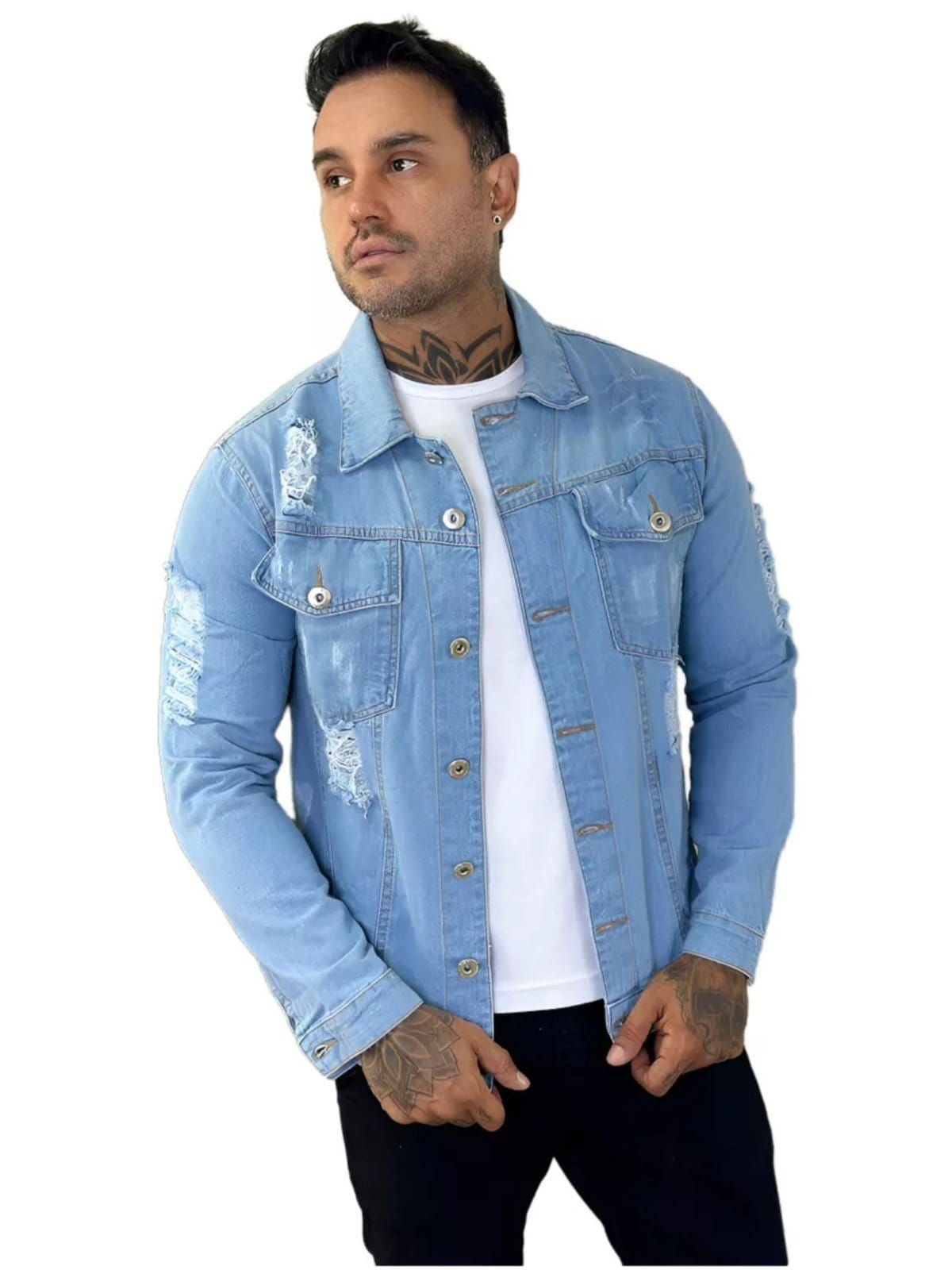 Vista 2 Jaqueta Masculina Jeans Light Com Rasgo Jeans Claro JEANS LIGHT azul