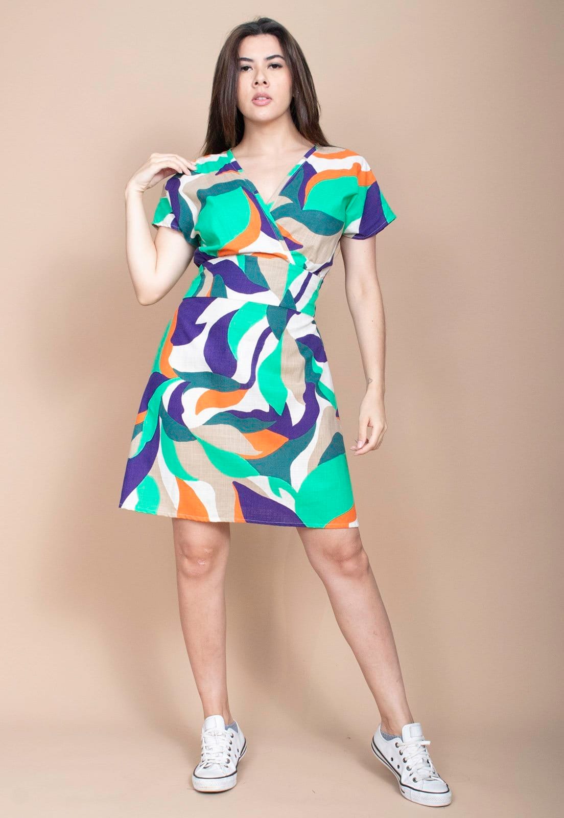 Vestido Cabanafree Curto Viscose Elastex nas Costas Estampa Brisa do Mar