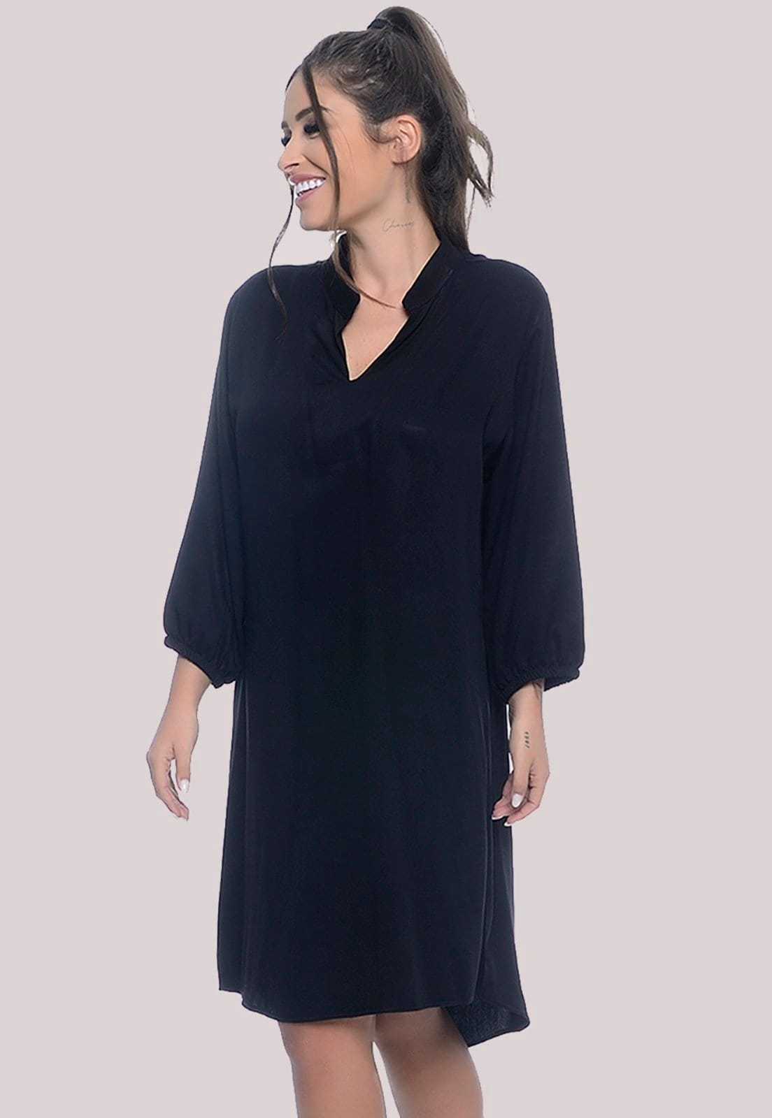 Vista 2 Vestido Chemise M/L B’Bonnie Dafne BBonnie preto