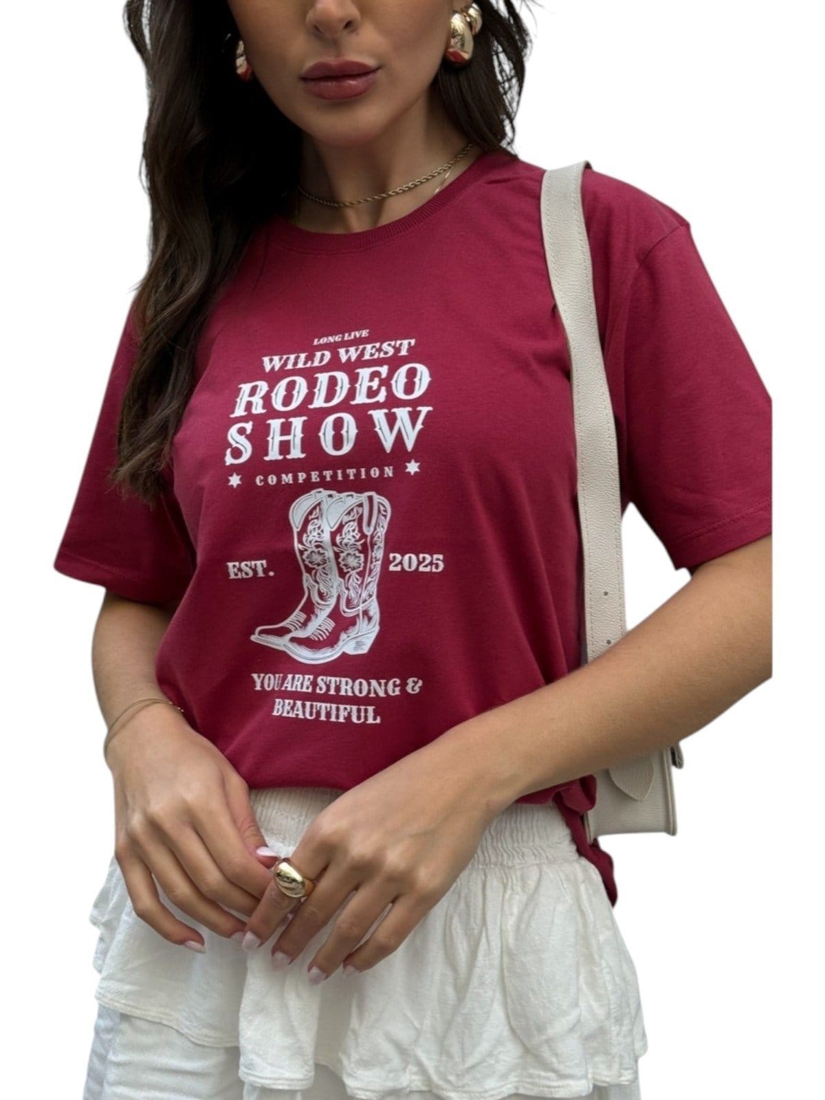 Vista 2 Camiseta Feminina Cianitas Cereja Estampa Rodeo Show Cianitas vermelho