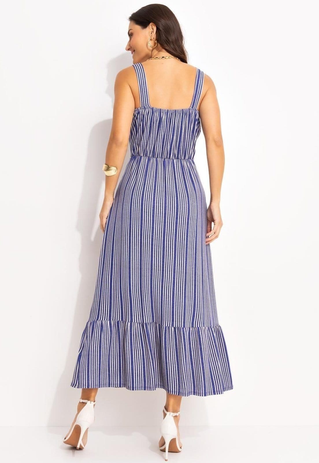 Vista 2 Vestido Em Malha De Viscose Listrado Quintess azul